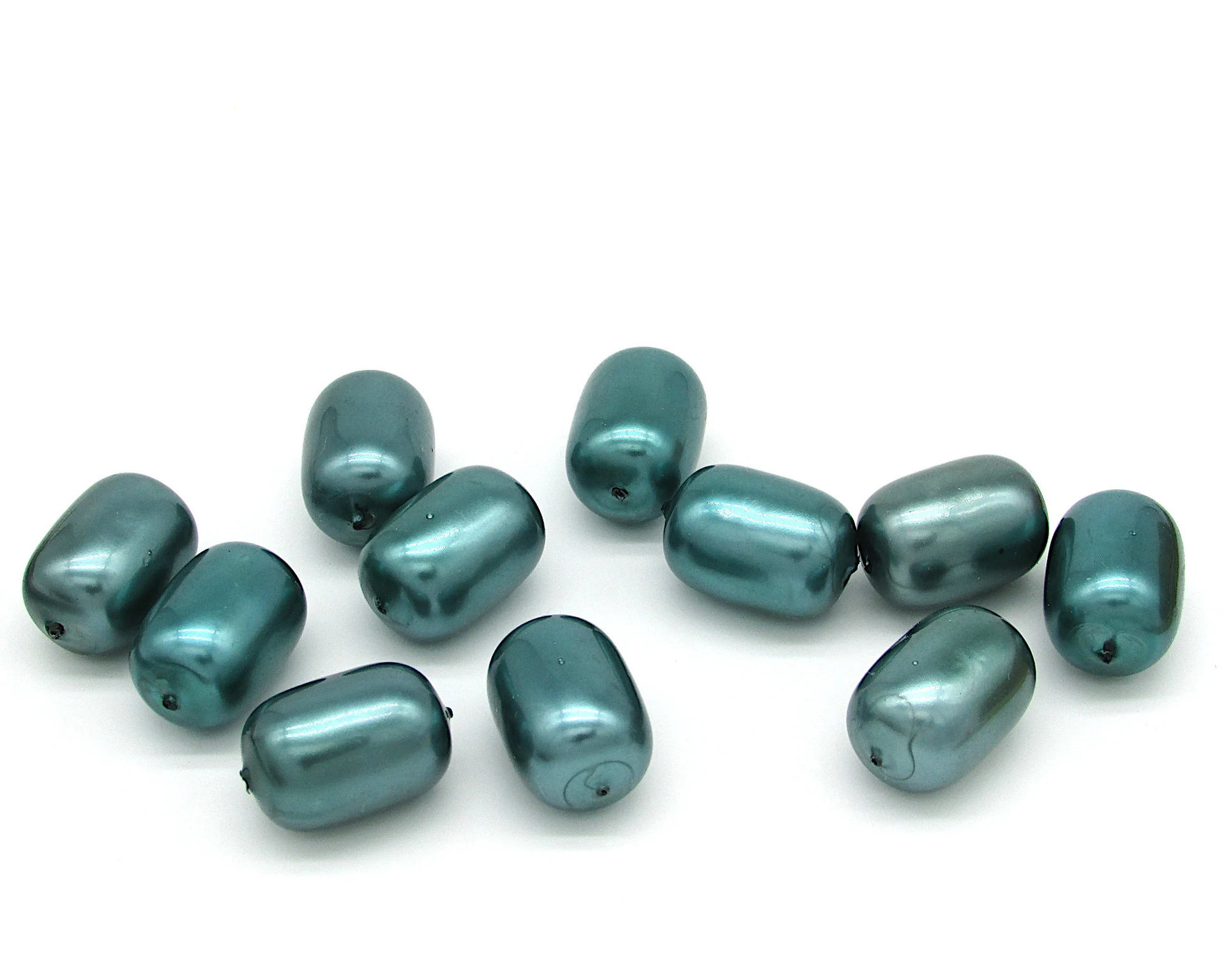20x14mm Teal Plastic Pearl Barrels, Vintage Coated Opaque Lustre Beads (11)