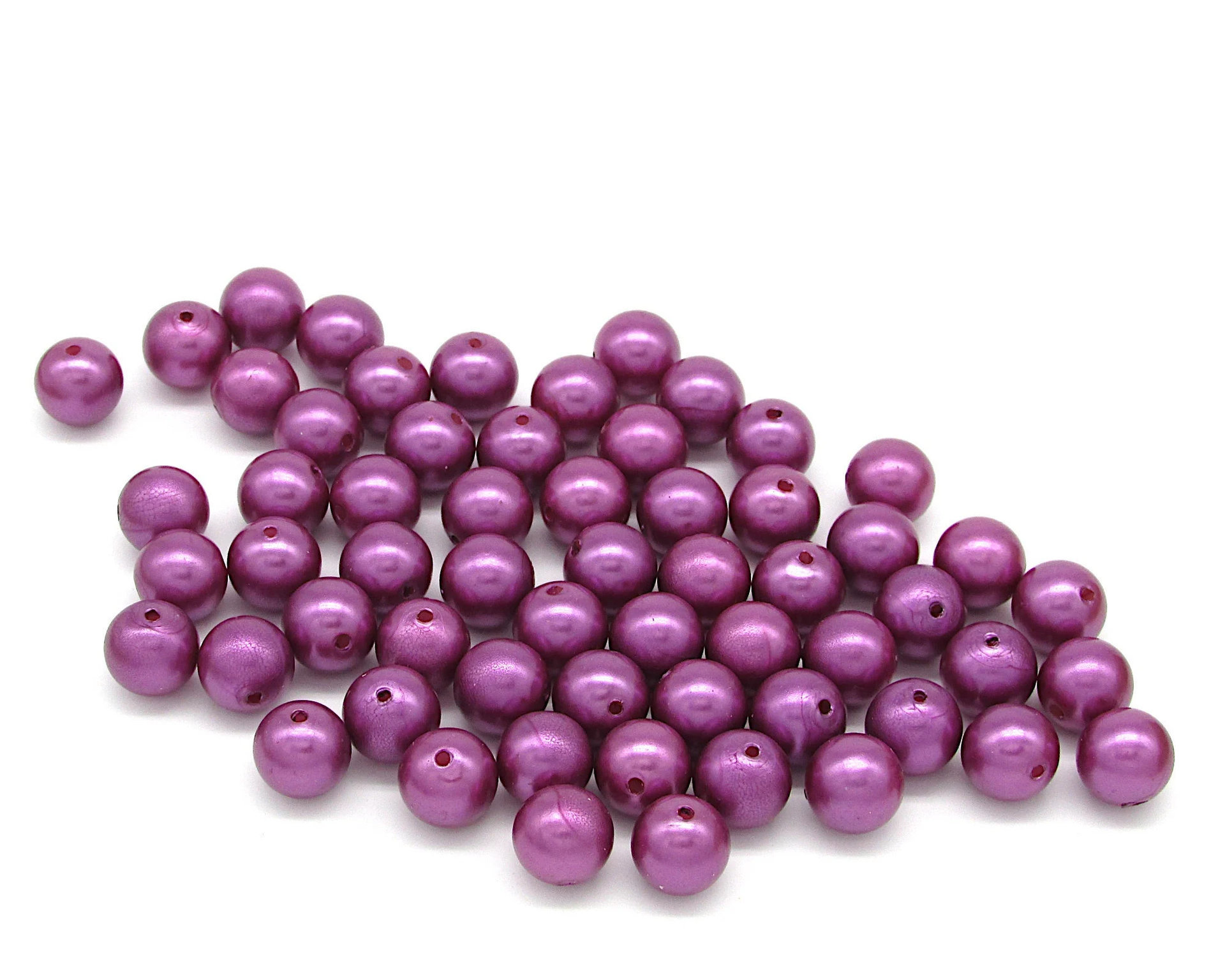 10mm Plastic Pearls, Vintage Purple Lustre Beads (60)