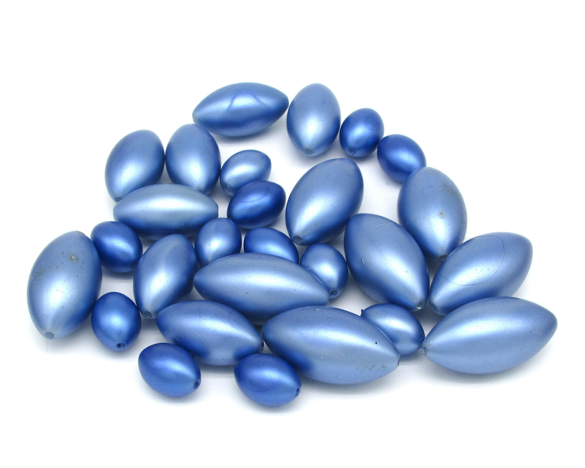 Tapered Oval Bead Mix, Vintage 12mm-23mm Opaque Blue Plastic Pearls