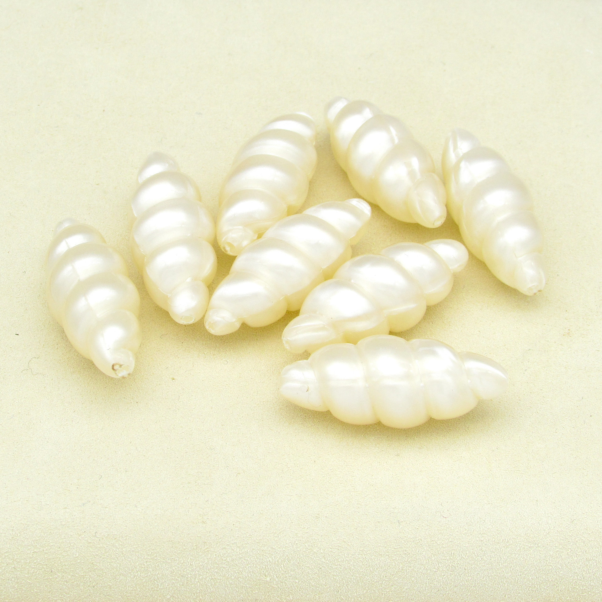 32x13mm Tapered Oval Seashell Beads, Vintage Cream Plastic Pearl Twisted Barrels