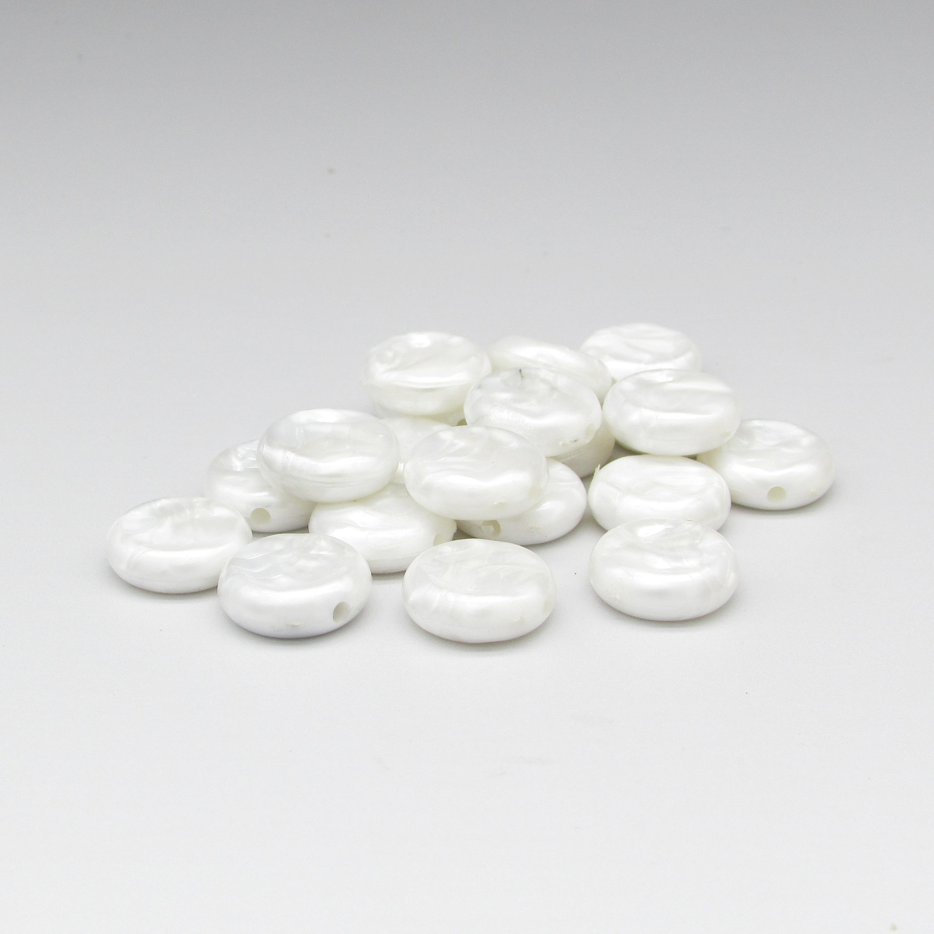 14mm Textured Coin Beads, Vintage Flat Plastic Pearls 