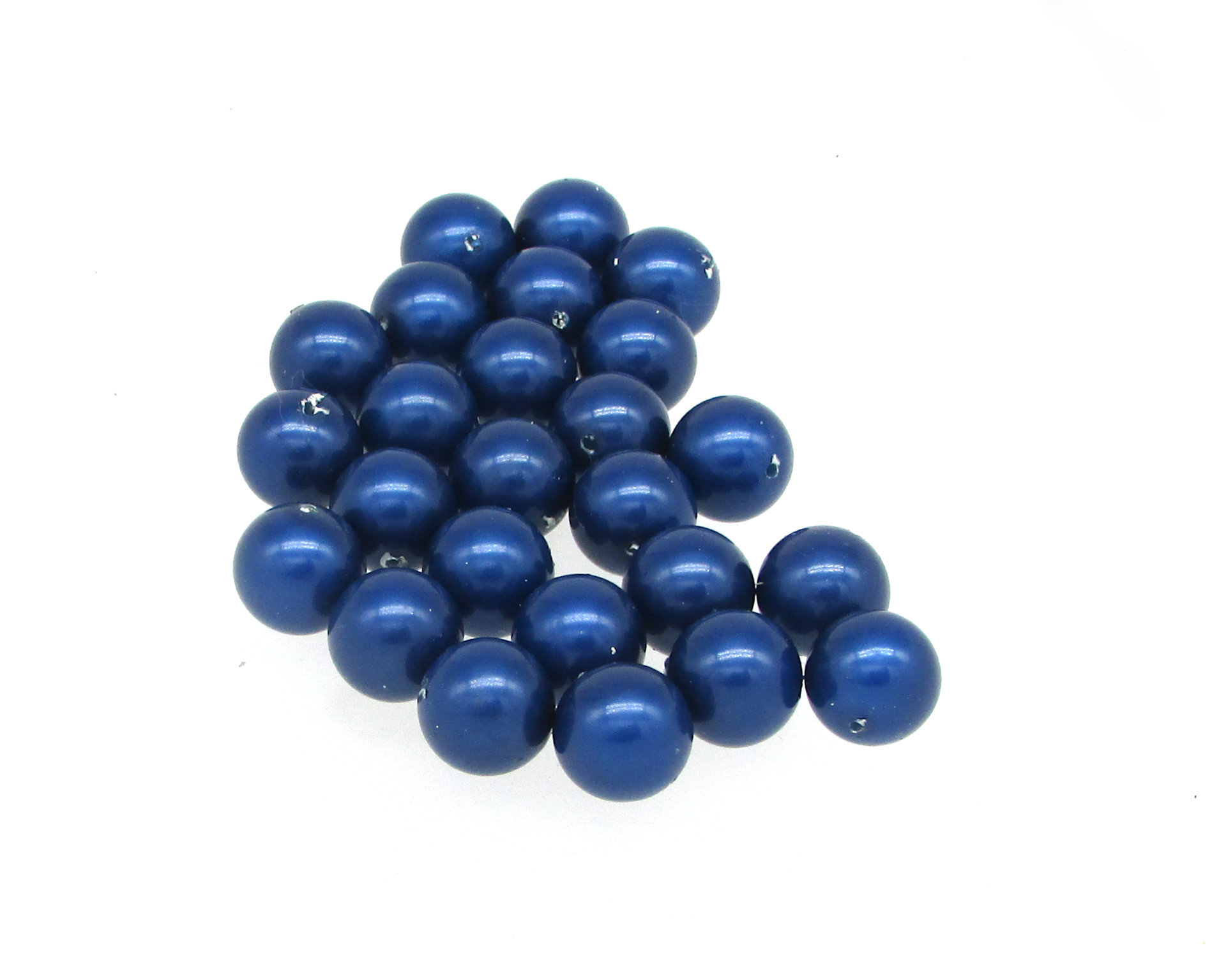 12mm Smooth Rounds, Opaque Blue Lustre Vintage Pearlized Plastic Beads (25)