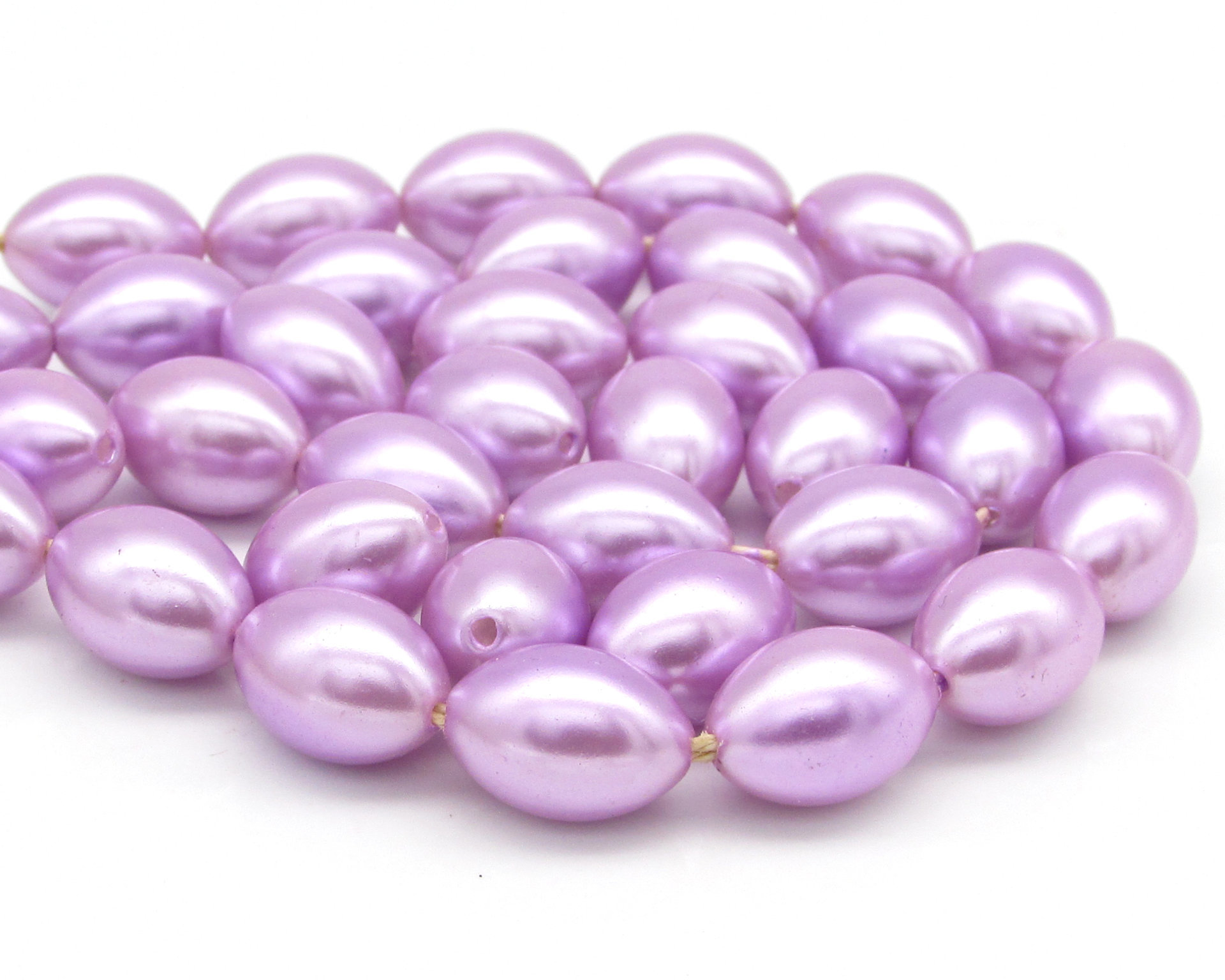 12x8.5mm Rice Beads, Vintage Light Purple Tapered Oval Plastic Faux Pearls (36)