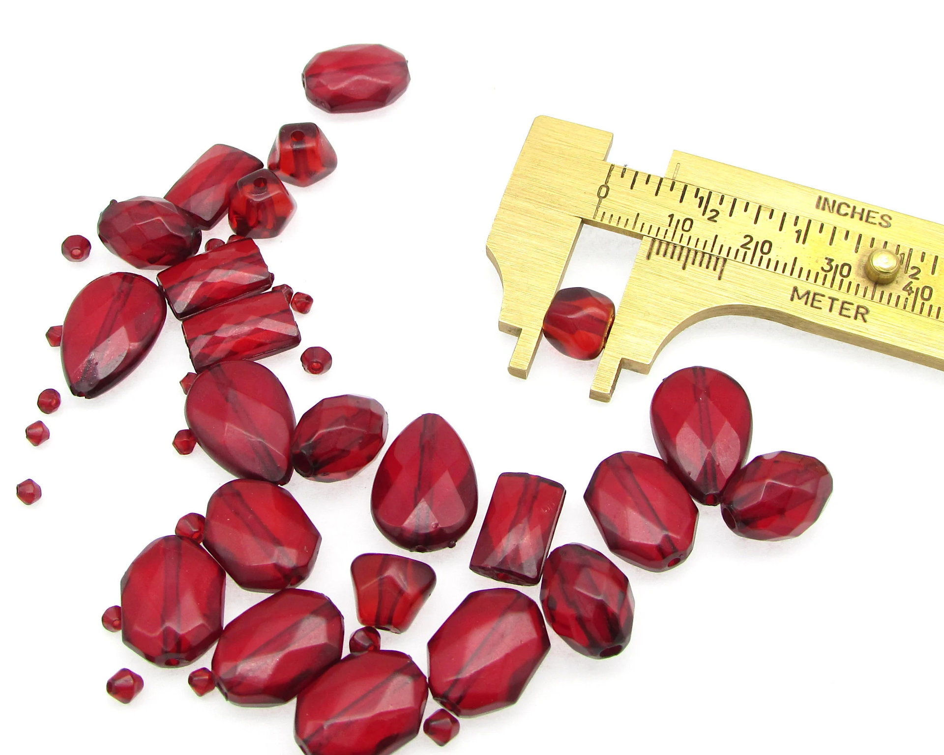 Vintage Plastic Bead Mix, Translucent Red Faceted Beads