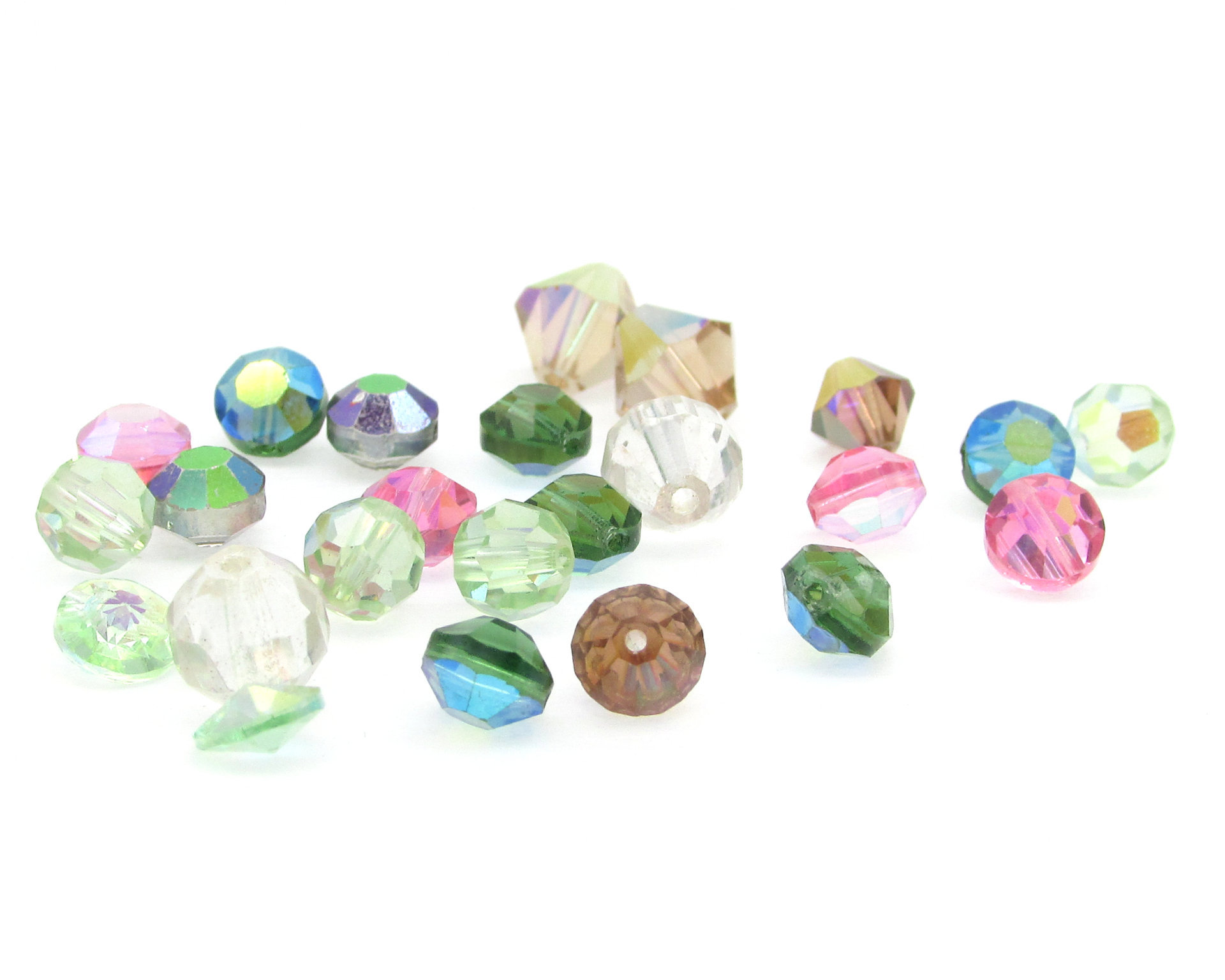 Vintage Crystal Bead Mix, 6mm 8mm Iridescent Machine Cut Bicones and Nailheads
