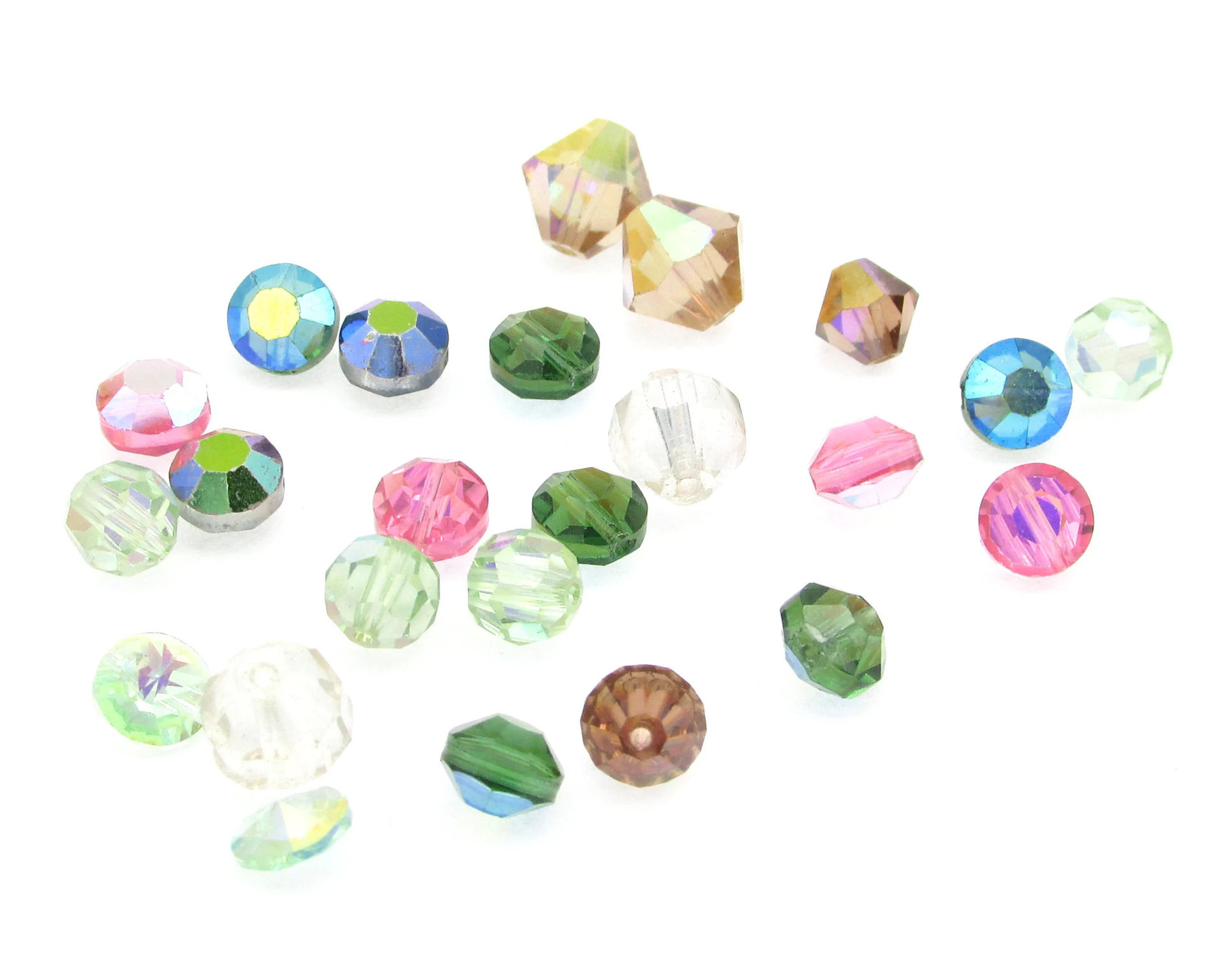 Vintage Crystal Bead Mix, 6mm 8mm Iridescent Machine Cut Bicones and Nailheads