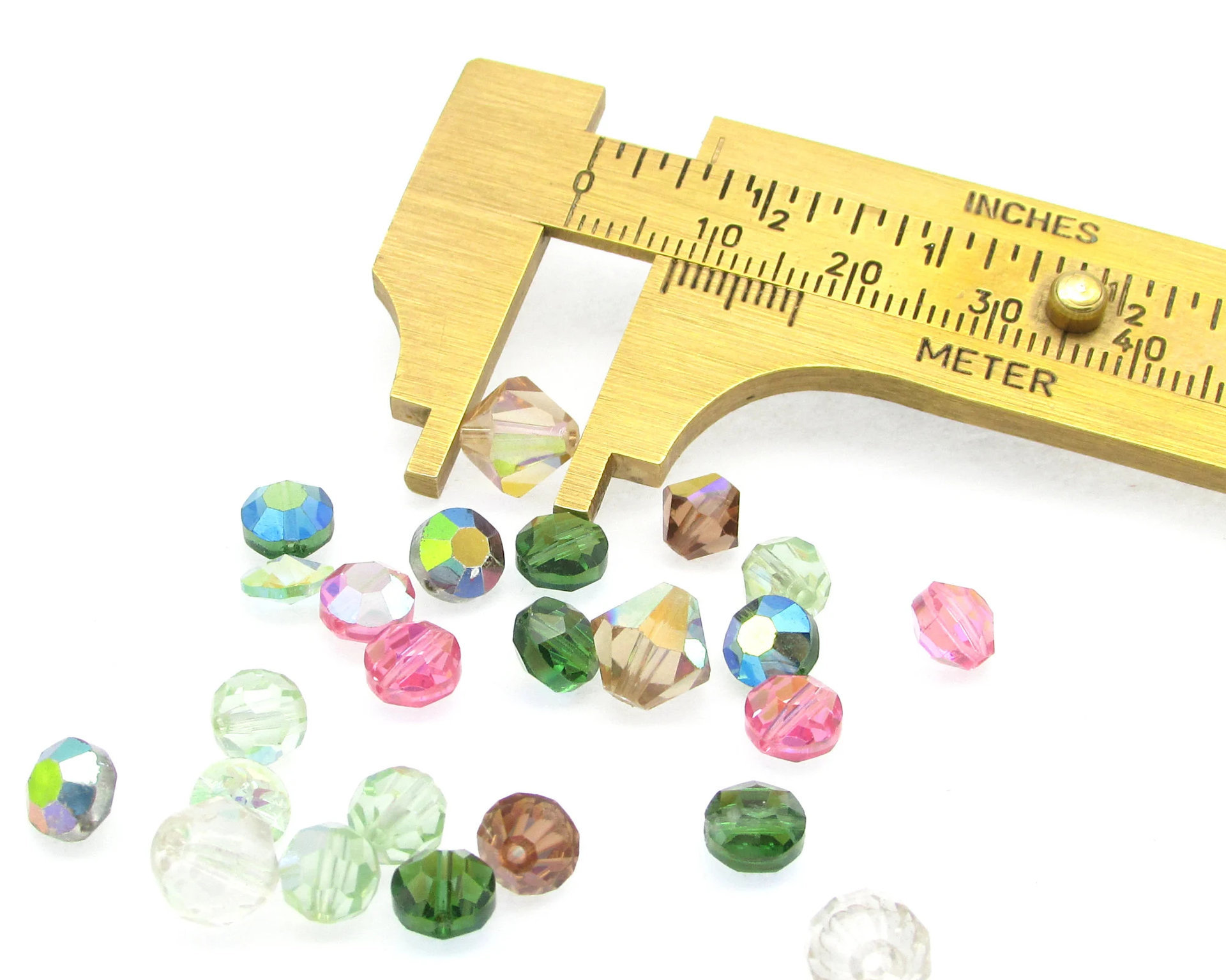 Vintage Crystal Bead Mix, 6mm 8mm Iridescent Machine Cut Bicones and Nailheads