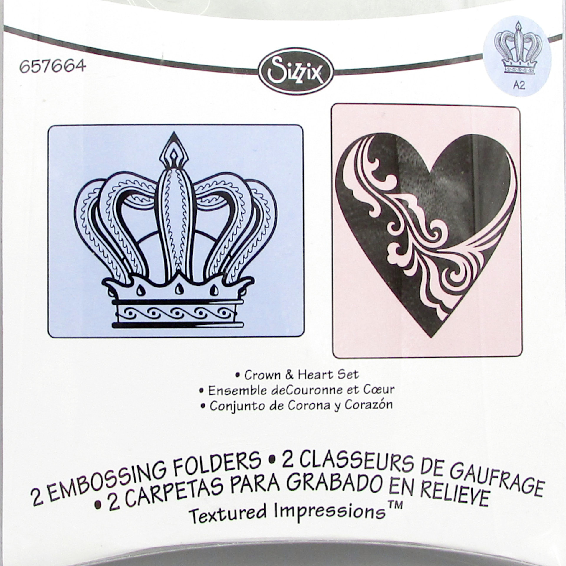 Crown and Heart A2 Embossing Folder Set, Sizzix Textured Impressions
