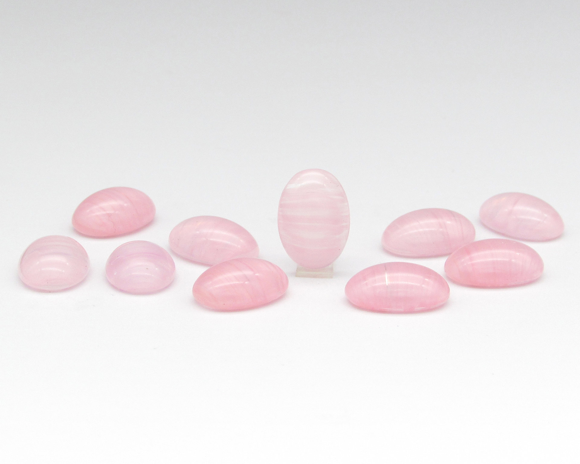 14x10mm Oval Cabochons, Vintage Light Pink Striped Glass Stones (10)