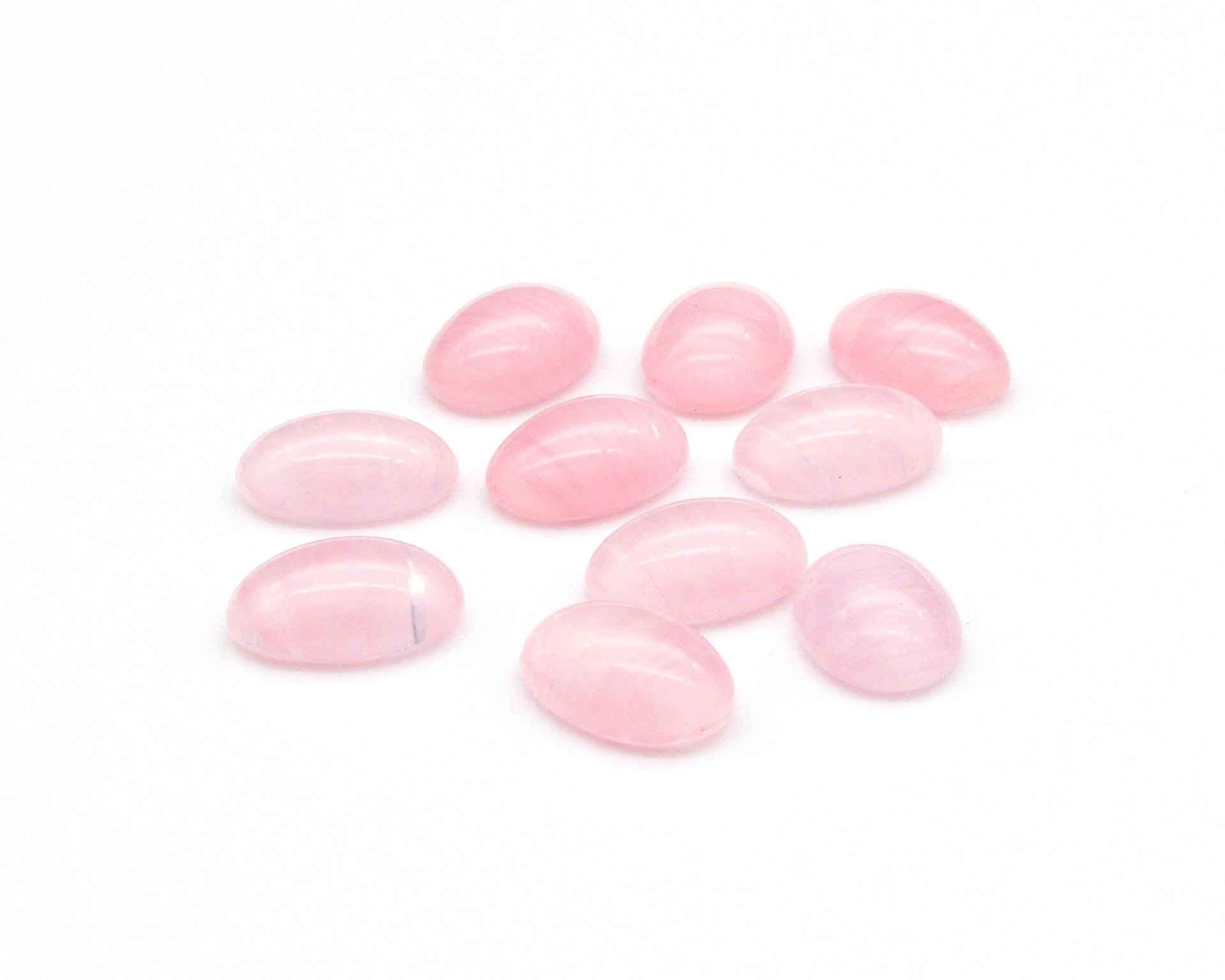 14x10mm Oval Cabochons, Vintage Light Pink Striped Glass Stones (10)