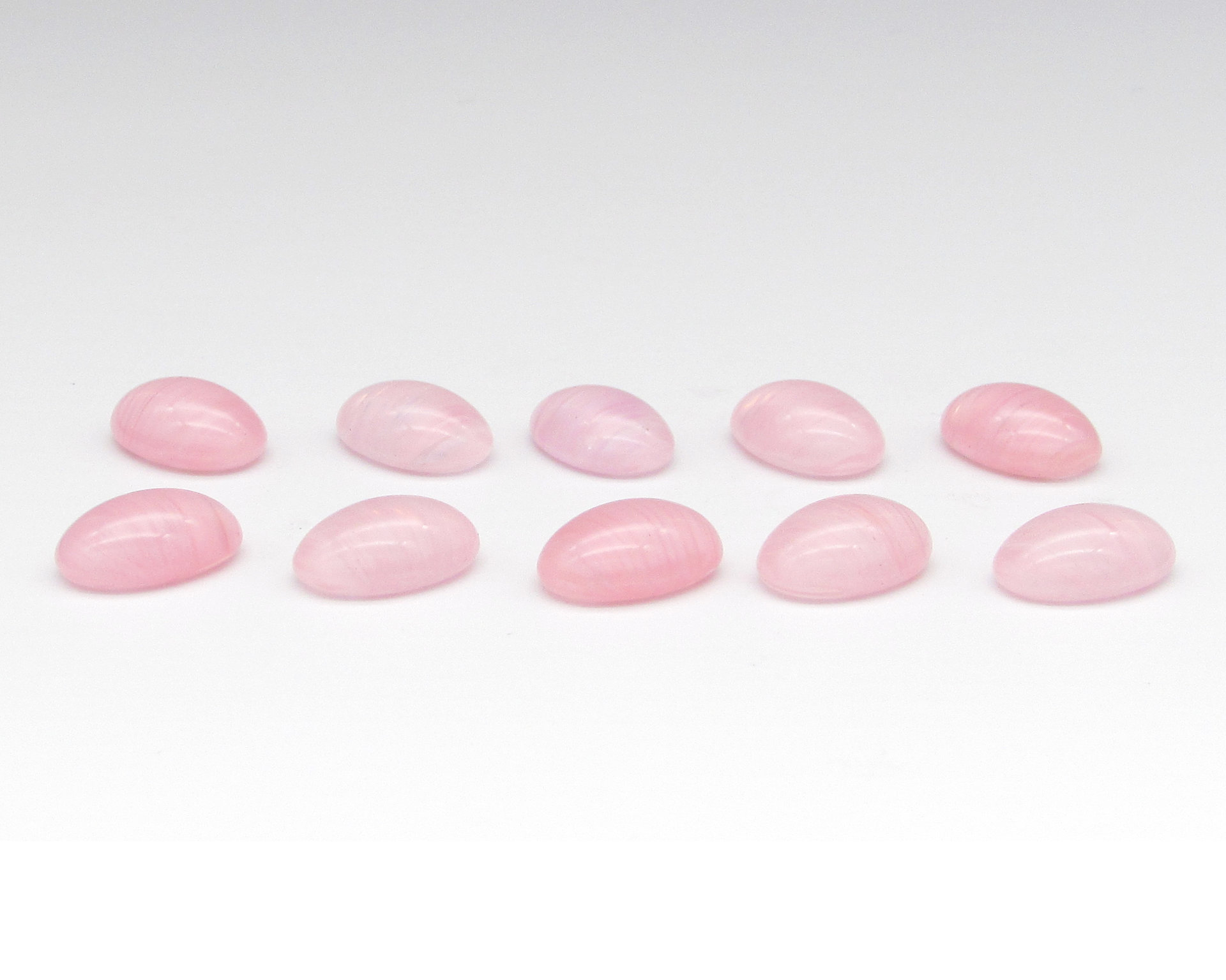 14x10mm Oval Cabochons, Vintage Light Pink Striped Glass Stones (10)