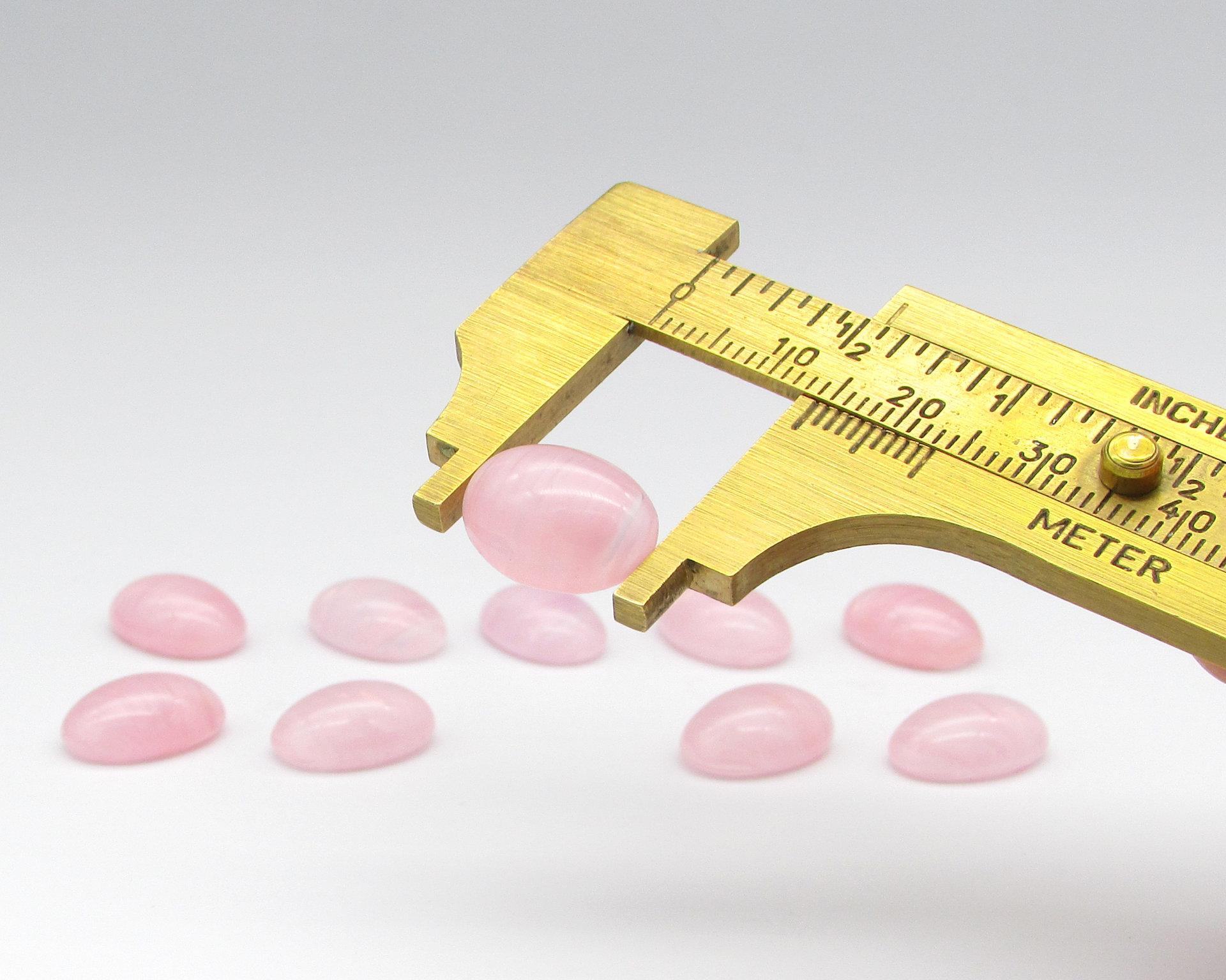 14x10mm Oval Cabochons, Vintage Light Pink Striped Glass Stones (10)