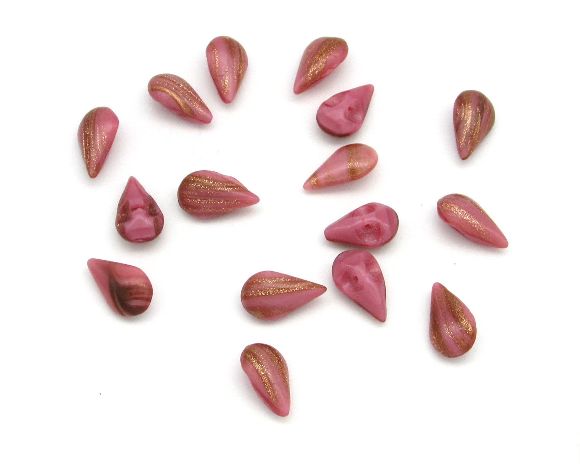 13x7.8mm Teardrop Point Backs, Vintage Opaque Rose and Goldstone Glass Gems