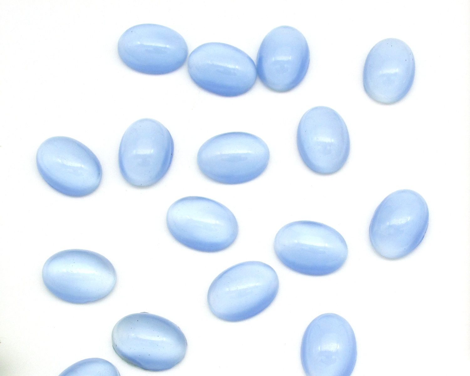 Vintage 14x10.5mm Oval Cabochons, Opaque Light Blue Moonglow