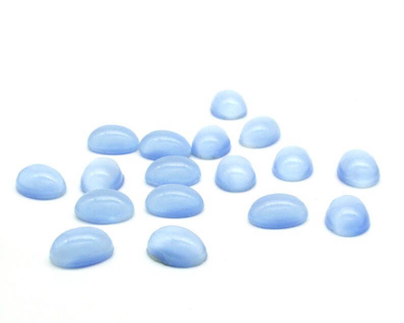 Vintage 14x10.5mm Oval Cabochons, Opaque Light Blue Moonglow