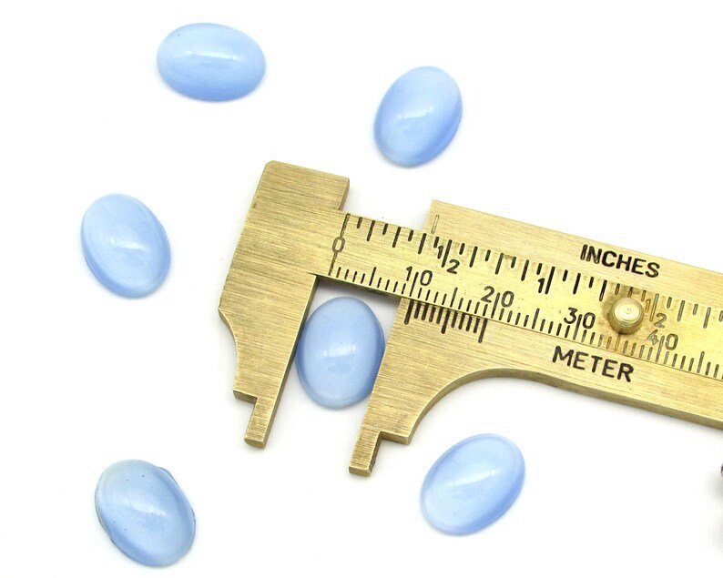 Vintage 14x10.5mm Oval Cabochons, Opaque Light Blue Moonglow