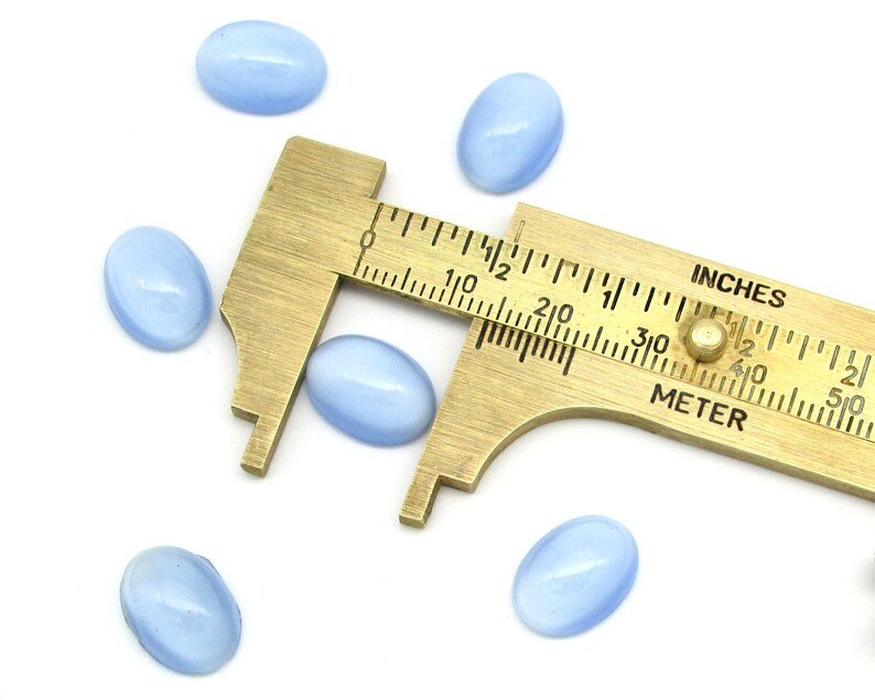Vintage 14x10.5mm Oval Cabochons, Opaque Light Blue Moonglow