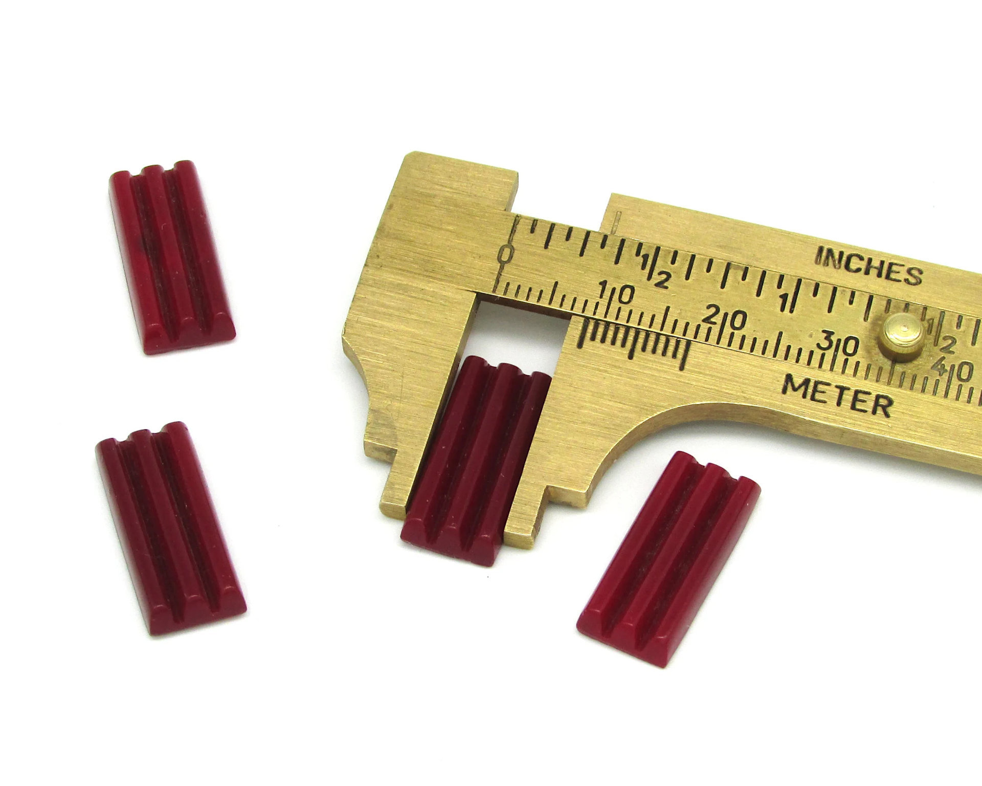 Vintage 20x8.5mm Rectangular Cabochons, Ridged Art Deco Glass Flat Back Stones (2)