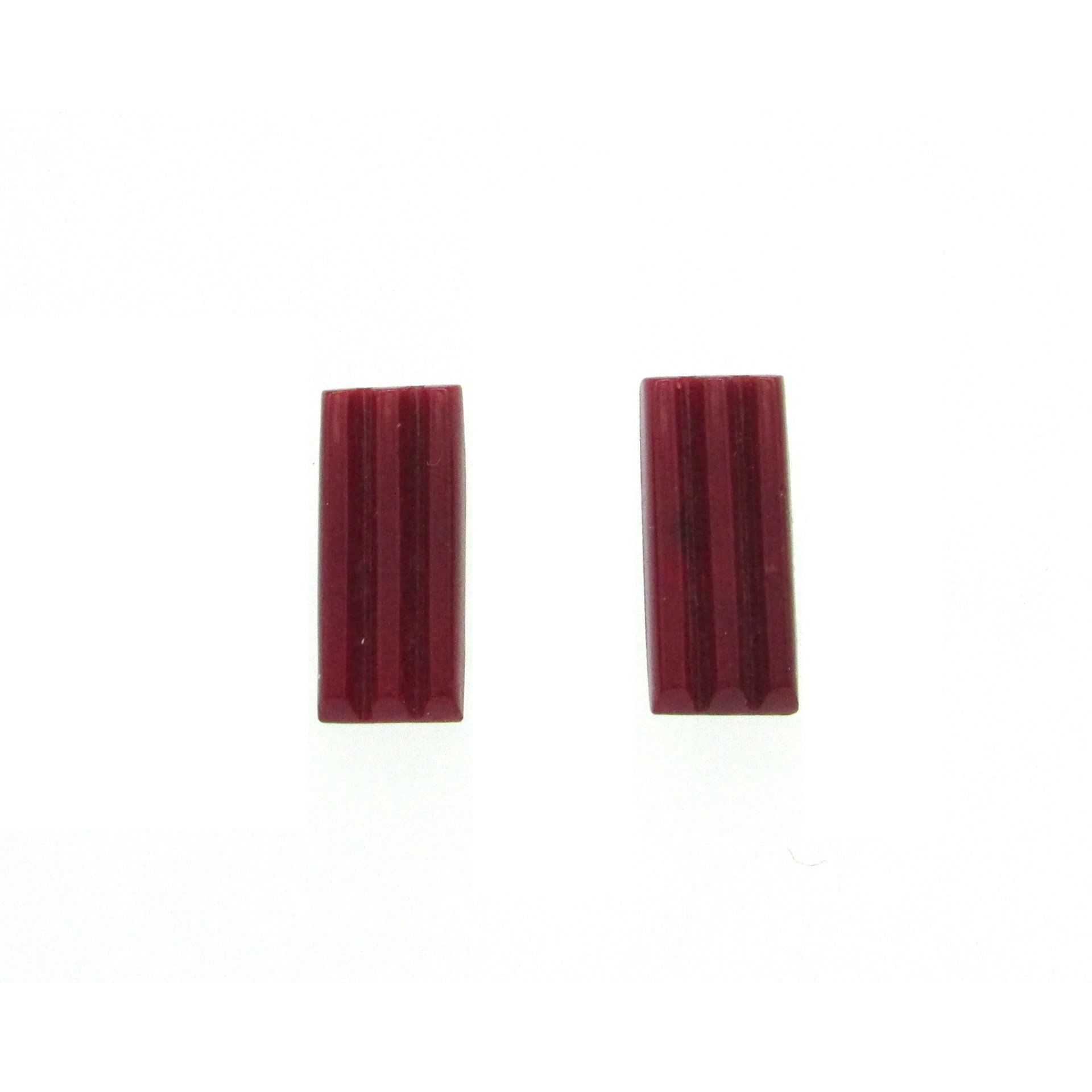 Vintage 20x8.5mm Rectangular Cabochons, Ridged Art Deco Glass Flat Back Stones (2)