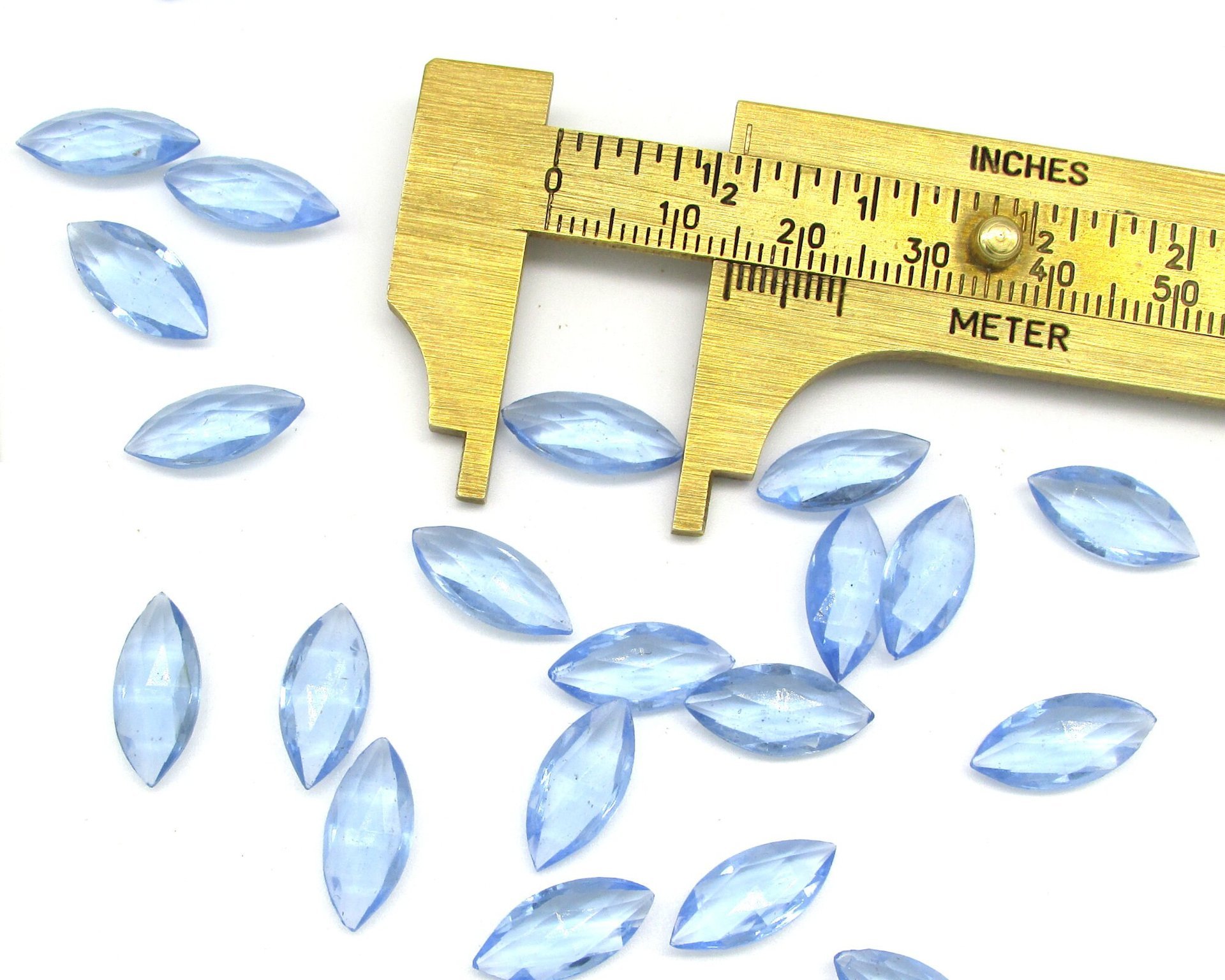 15x7mm Rhinestone Navettes, Vintage Light Sapphire Unfoiled Point Back Gems