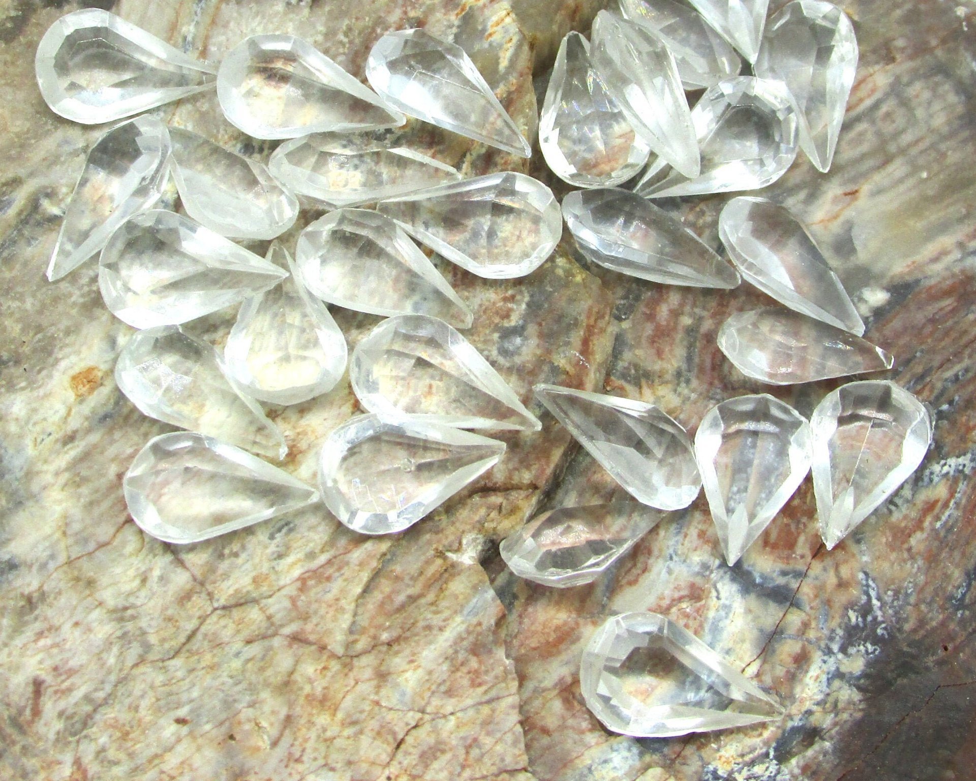 Clear Pear Rhinestones, Vintage 13x7.8mm Unfoiled Teardrop Faceted Point Backs