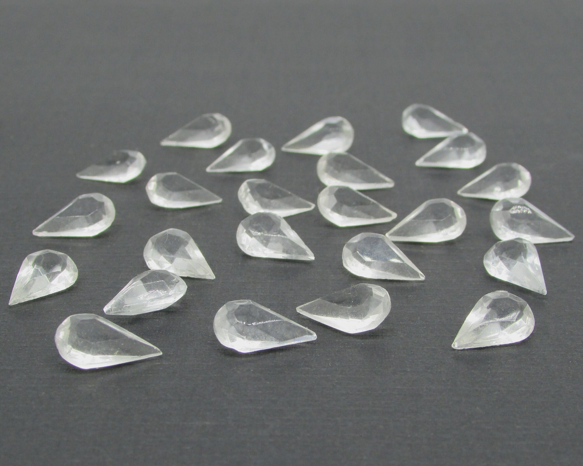 Clear Pear Rhinestones, Vintage 13x7.8mm Unfoiled Teardrop Faceted Point Backs