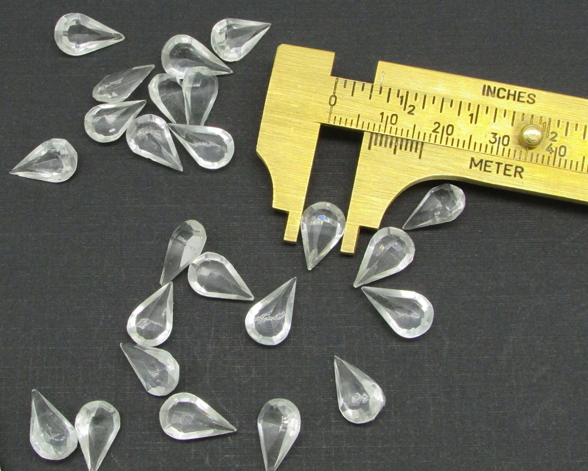Clear Pear Rhinestones, Vintage 13x7.8mm Unfoiled Teardrop Faceted Point Backs