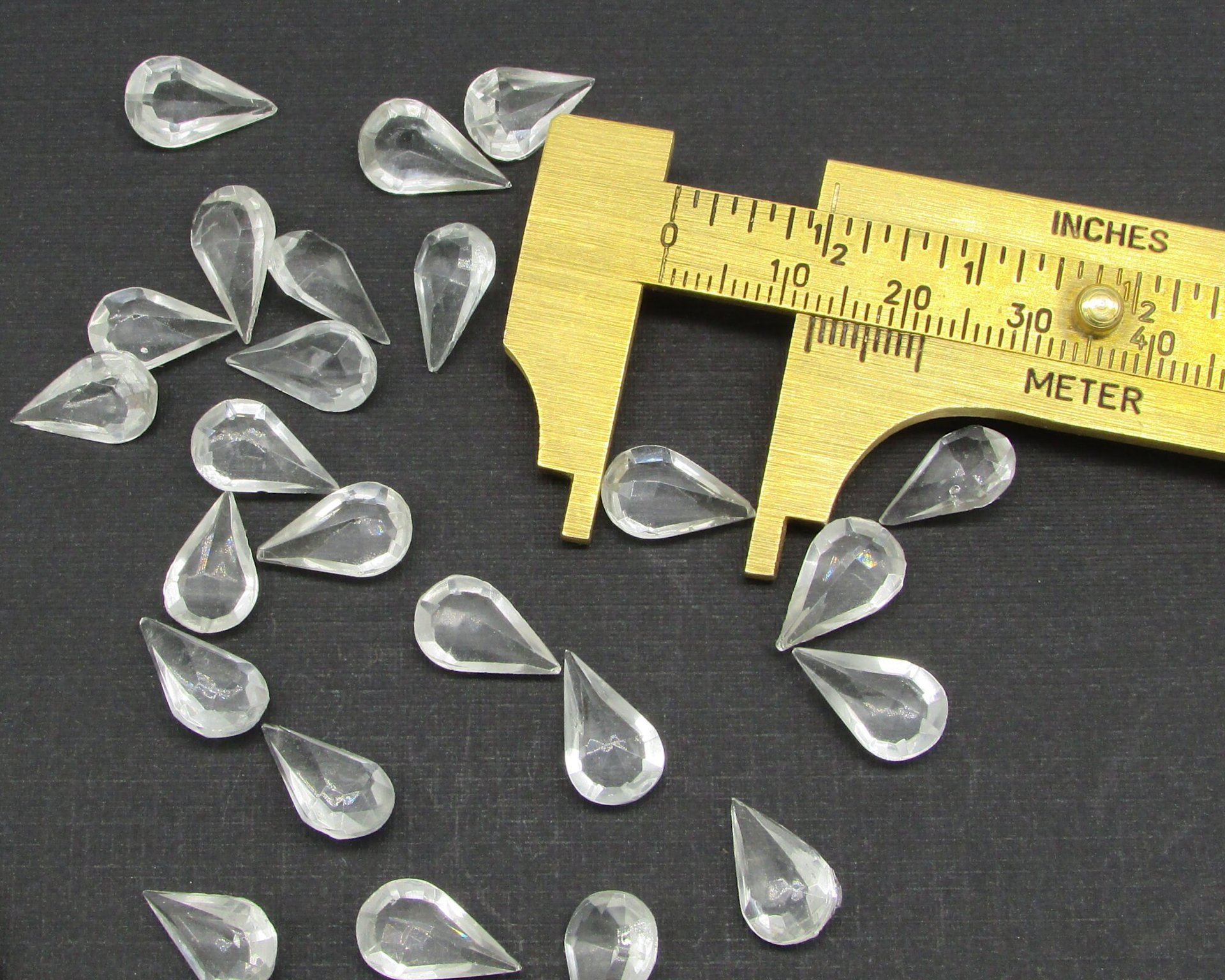 Clear Pear Rhinestones, Vintage 13x7.8mm Unfoiled Teardrop Faceted Point Backs