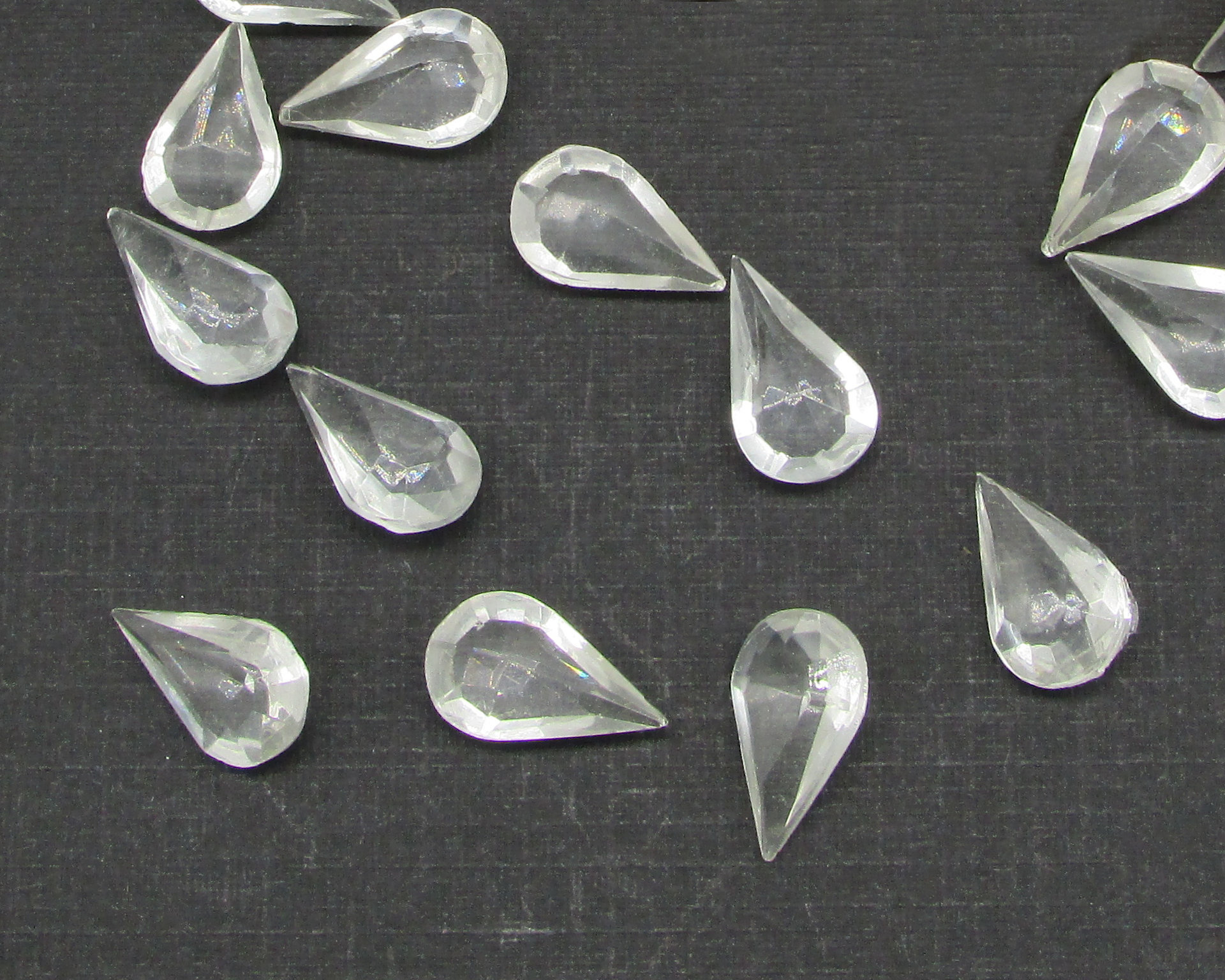 Clear Pear Rhinestones, Vintage 13x7.8mm Unfoiled Teardrop Faceted Point Backs