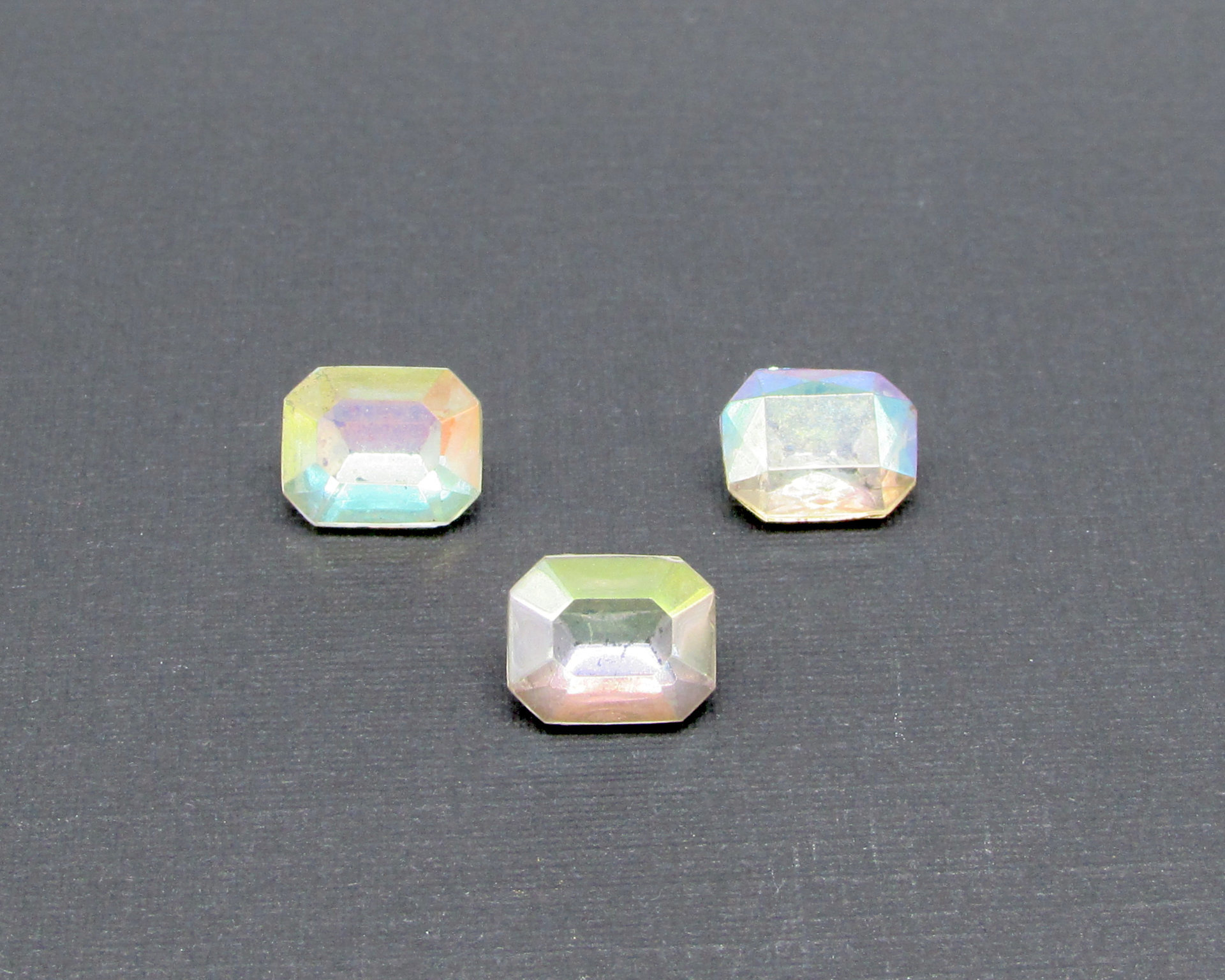 10x8mm Octagon Baguette Rhinestones, Vintage Crystal AB Faceted Glass Gems (3)