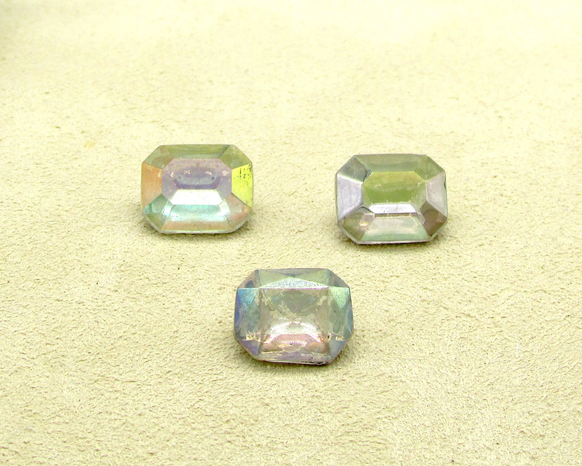 10x8mm Octagon Baguette Rhinestones, Vintage Crystal AB Faceted Glass Gems (3)