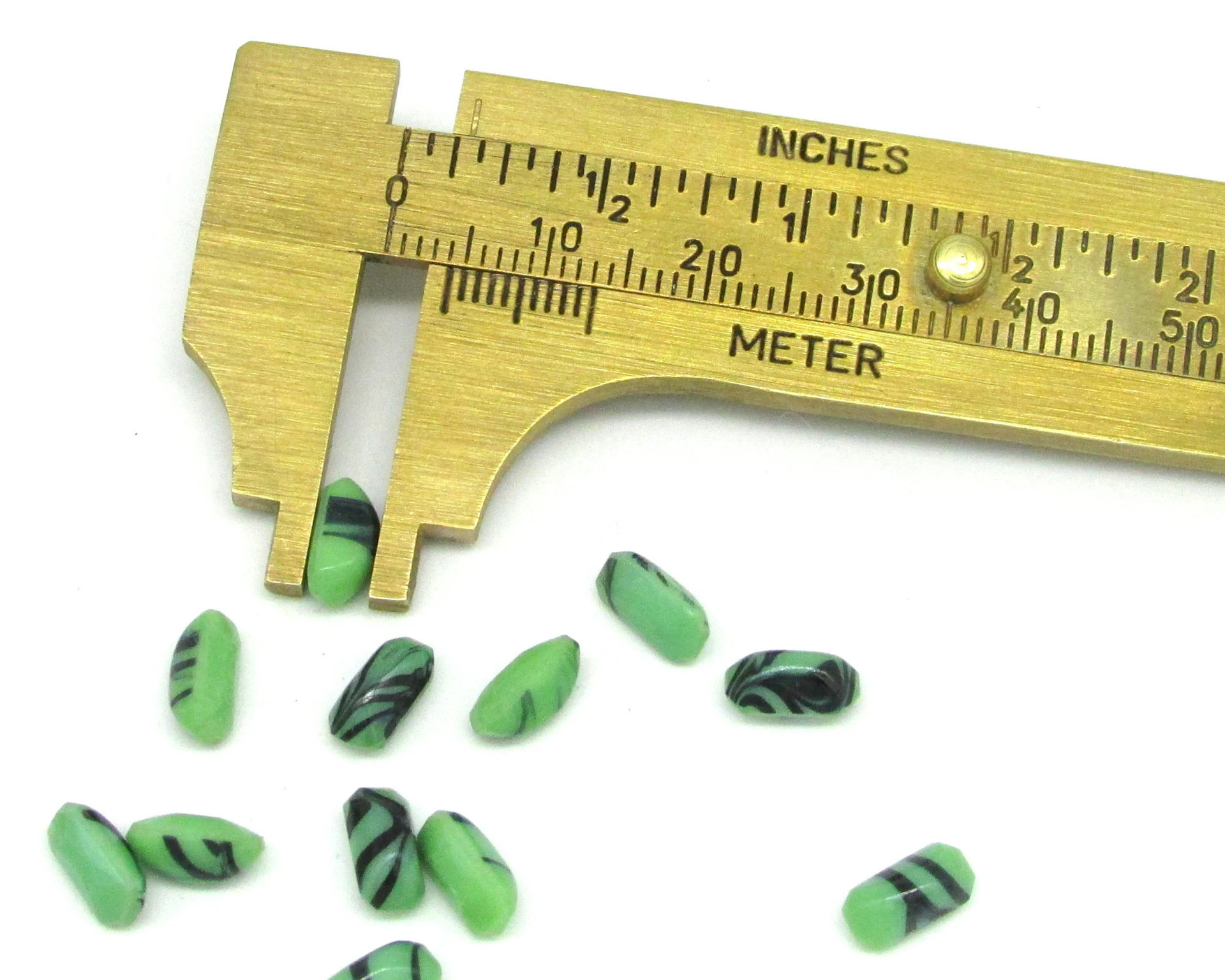 8x4mm Marbled Green Baguettes, Opaque Unfoiled Octagonal Glass Stones
