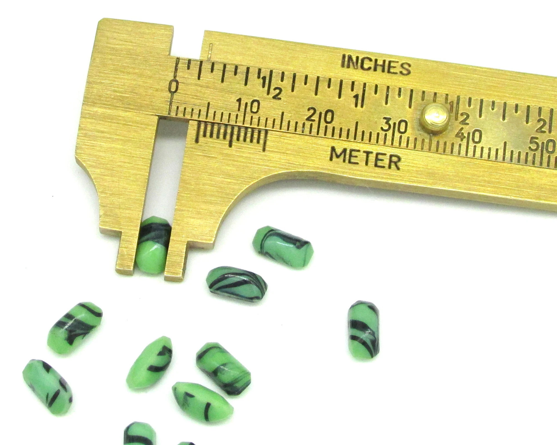 8x4mm Marbled Green Baguettes, Opaque Unfoiled Octagonal Glass Stones