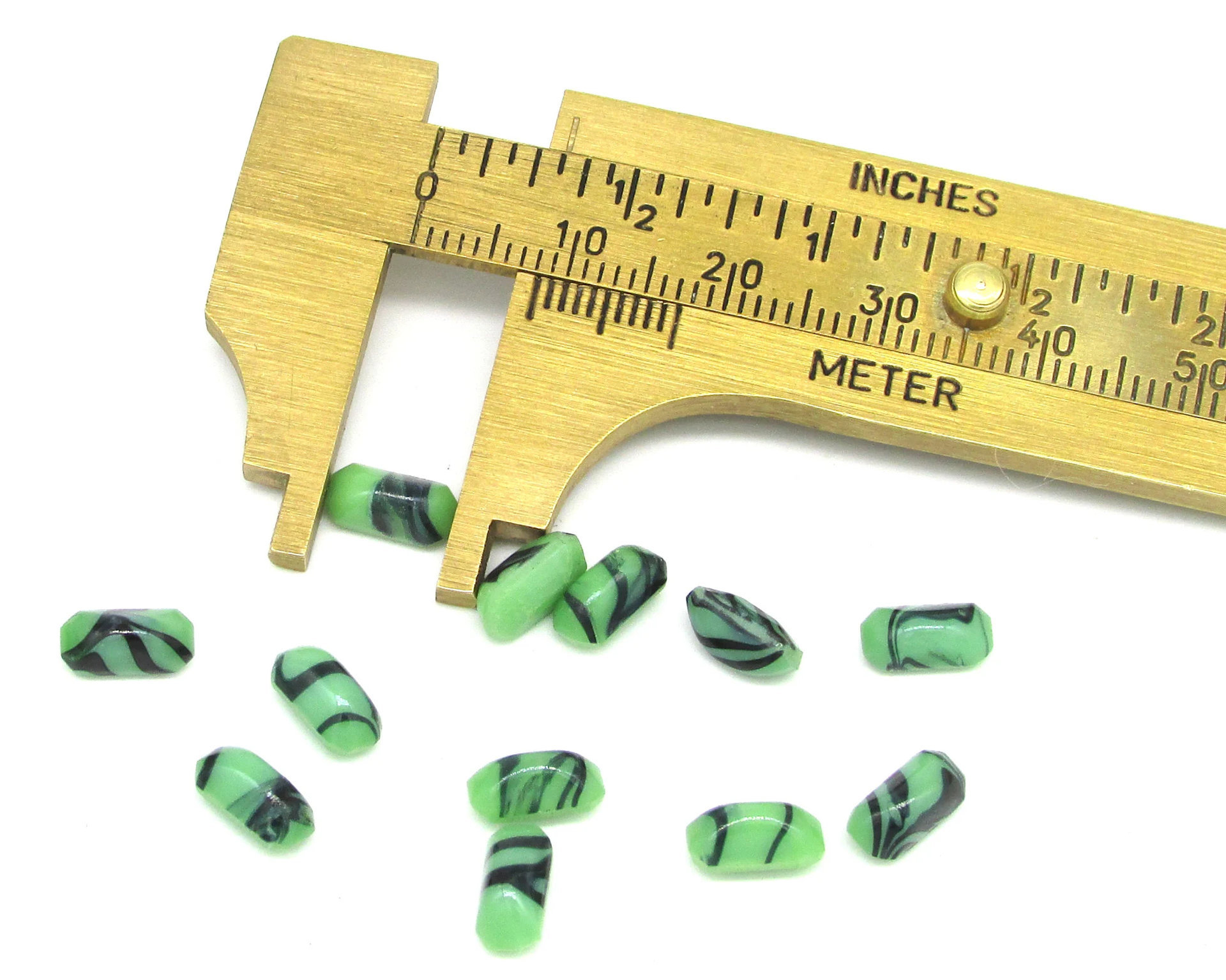 8x4mm Marbled Green Baguettes, Opaque Unfoiled Octagonal Glass Stones