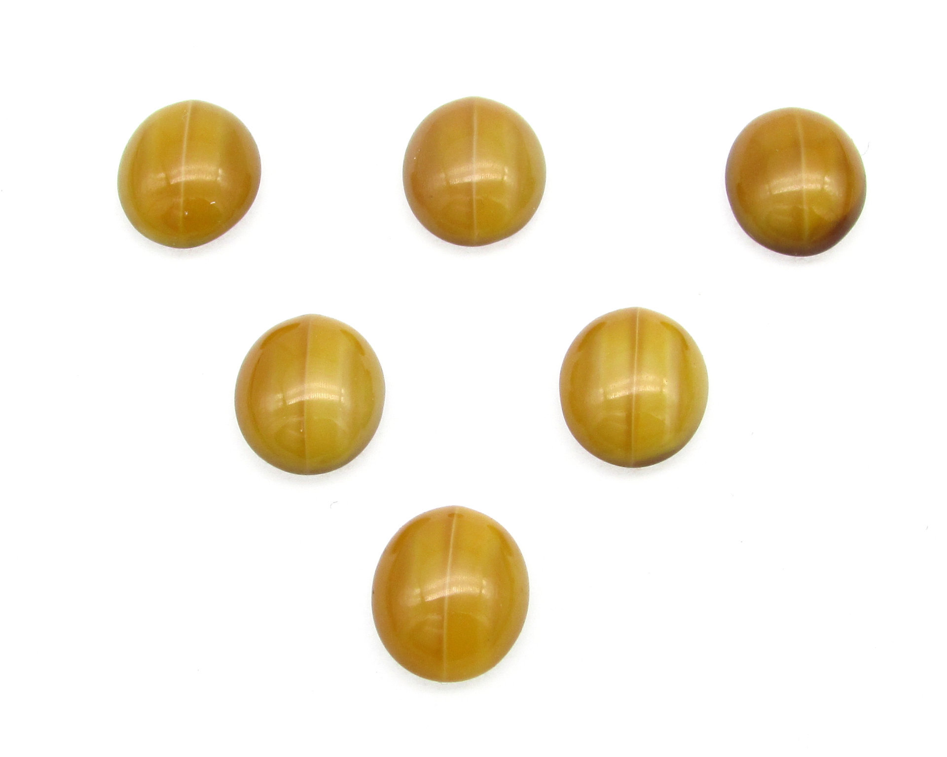 Vintage 12x10mm Oval Cabochons, Golden Brown Moonglow Flat Back Glass Stones