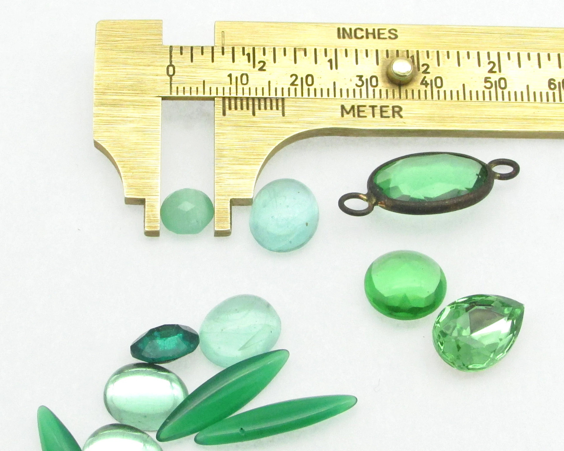Green Glass Stones Mixed Lot,  Vintage Cabochons and Point Back Rhinestones