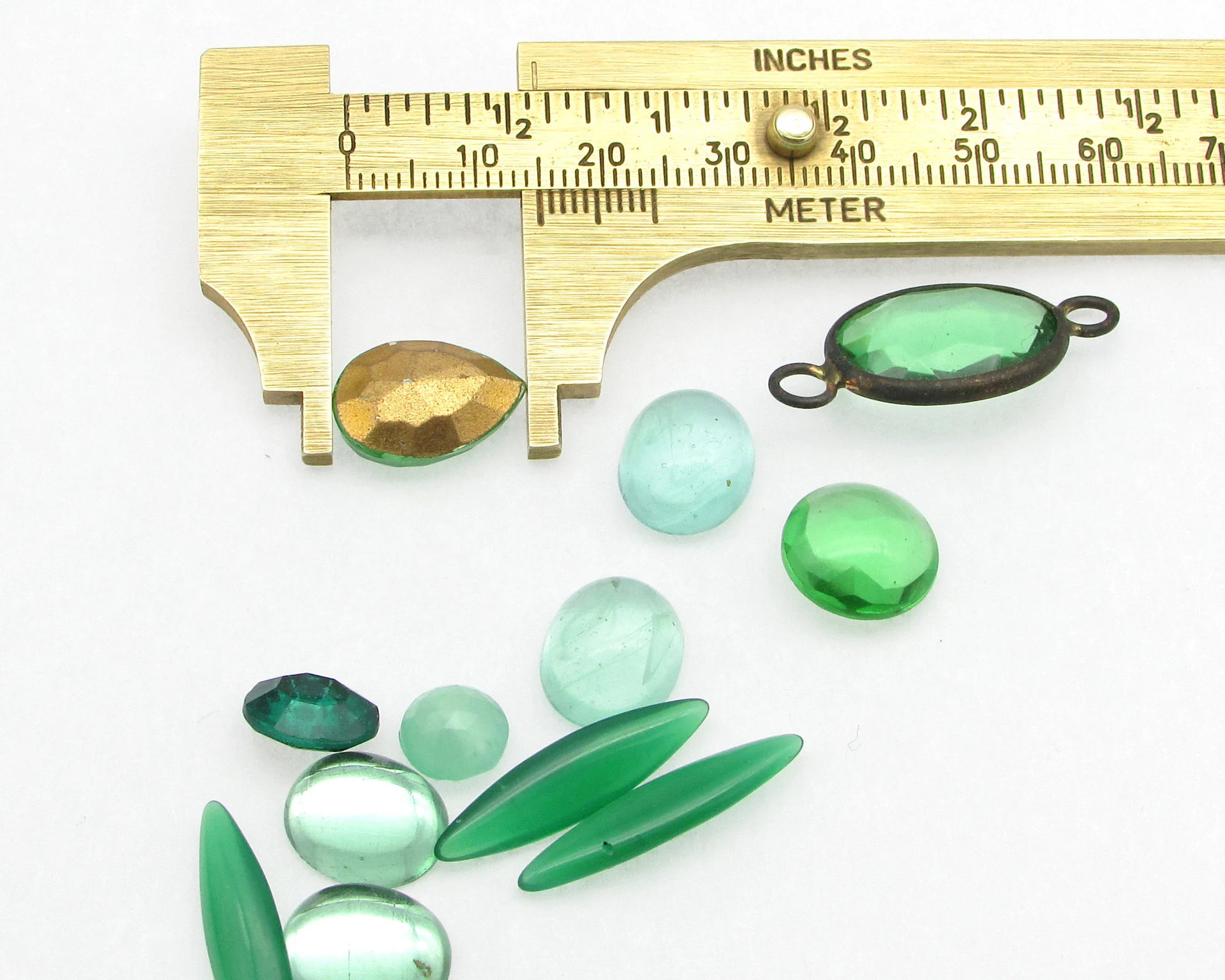 Green Glass Stones Mixed Lot,  Vintage Cabochons and Point Back Rhinestones