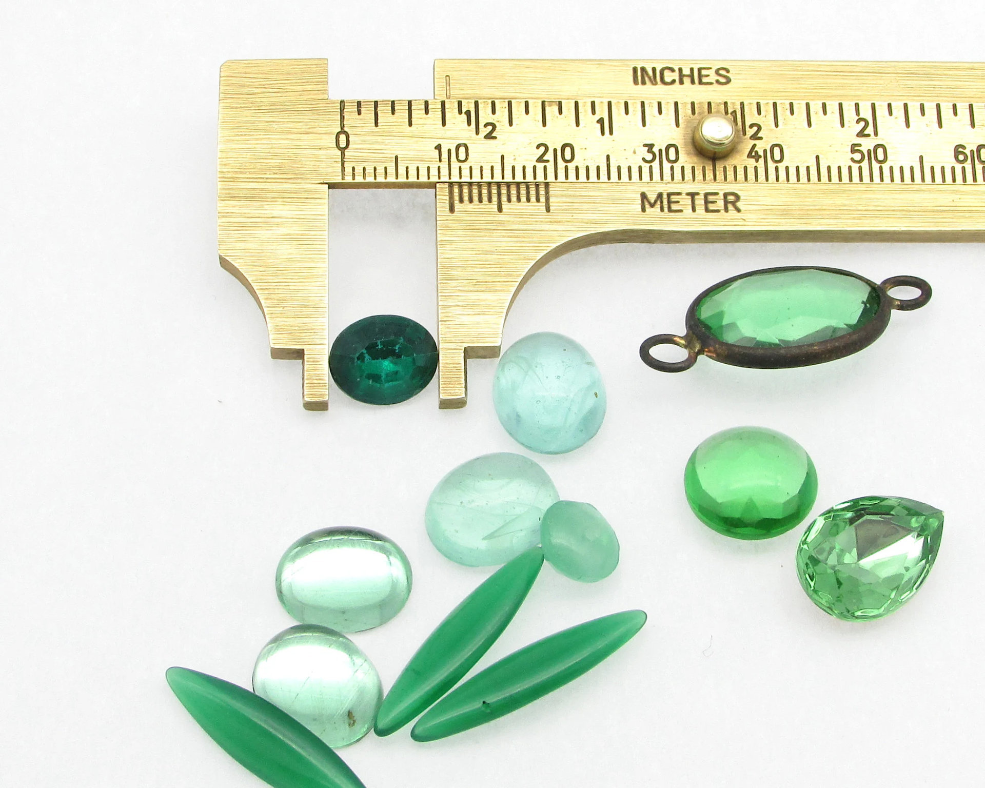 Green Glass Stones Mixed Lot,  Vintage Cabochons and Point Back Rhinestones