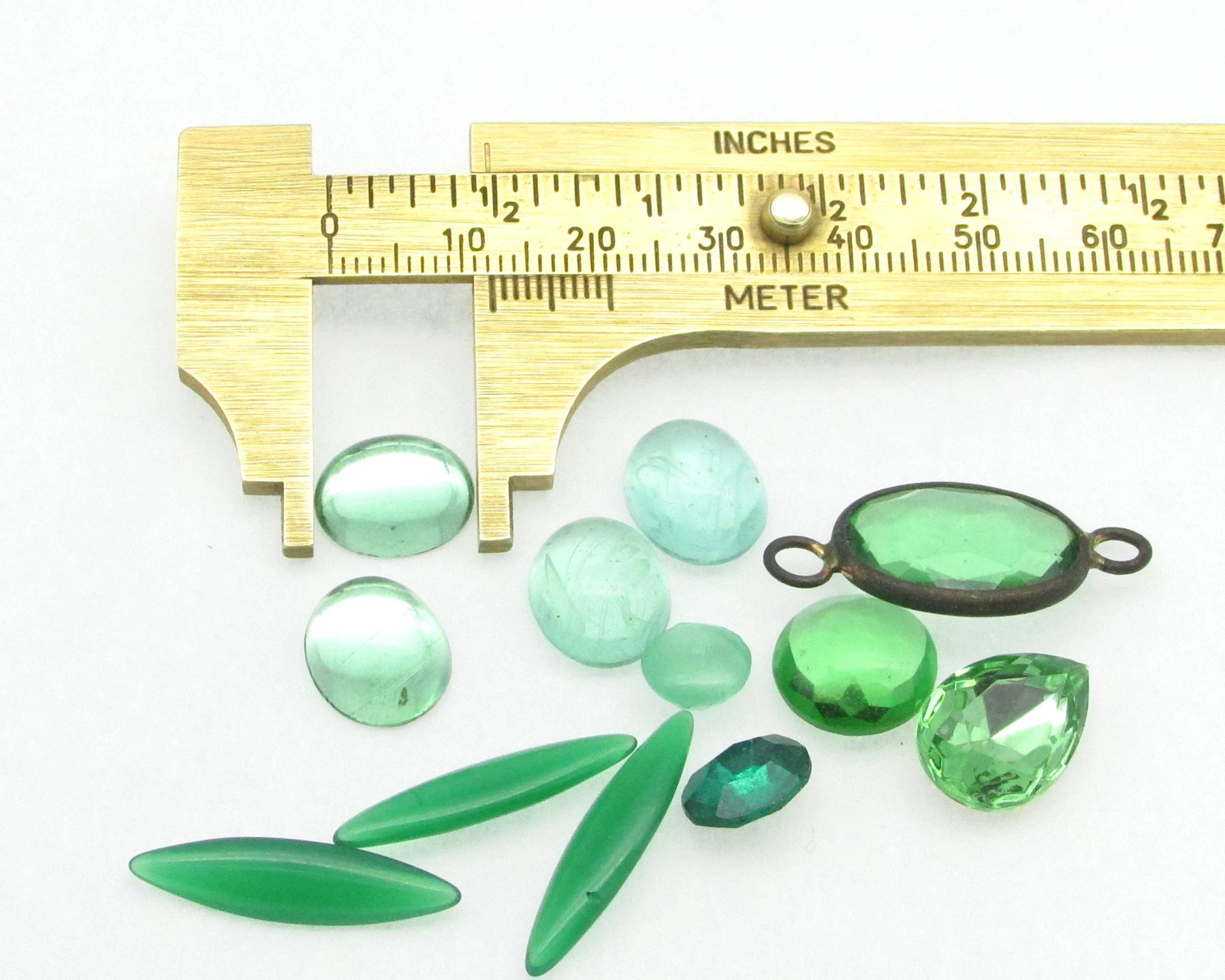 Green Glass Stones Mixed Lot,  Vintage Cabochons and Point Back Rhinestones