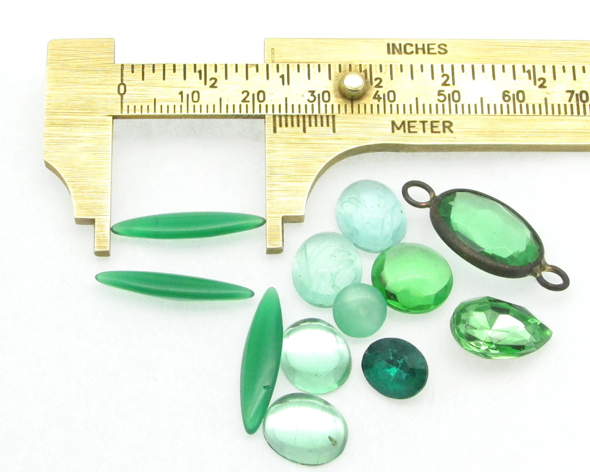 Green Glass Stones Mixed Lot,  Vintage Cabochons and Point Back Rhinestones