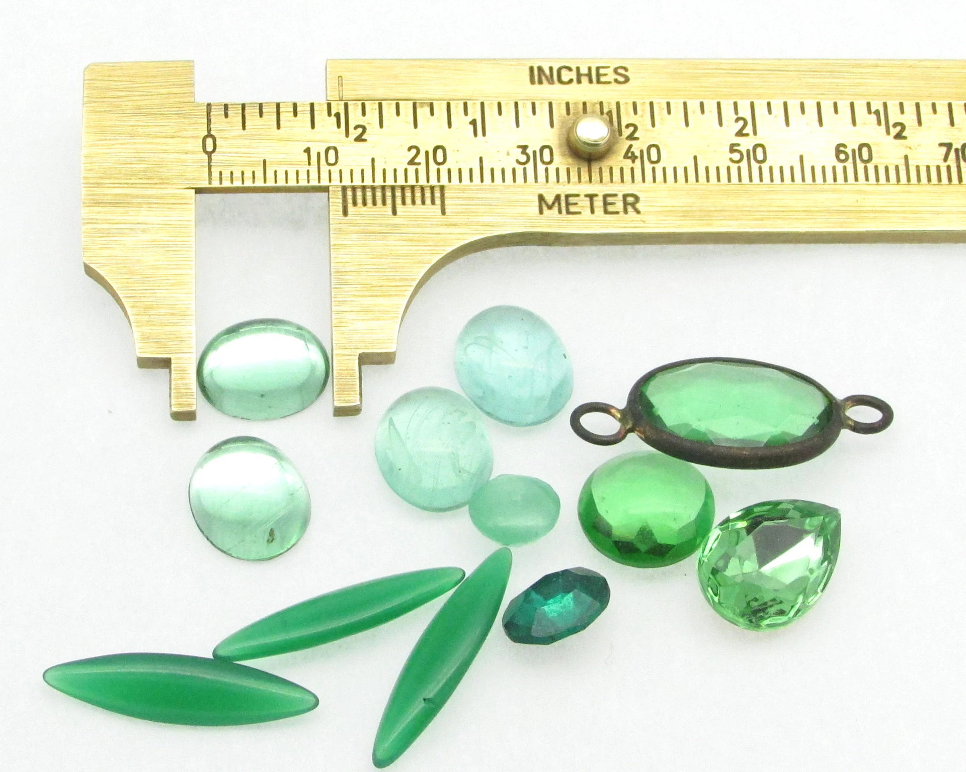 Green Glass Stones Mixed Lot,  Vintage Cabochons and Point Back Rhinestones