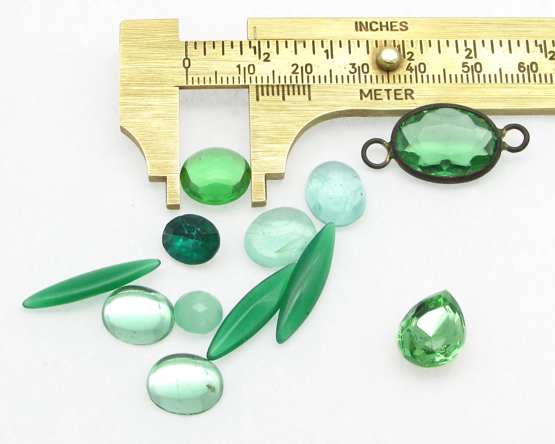 Green Glass Stones Mixed Lot,  Vintage Cabochons and Point Back Rhinestones
