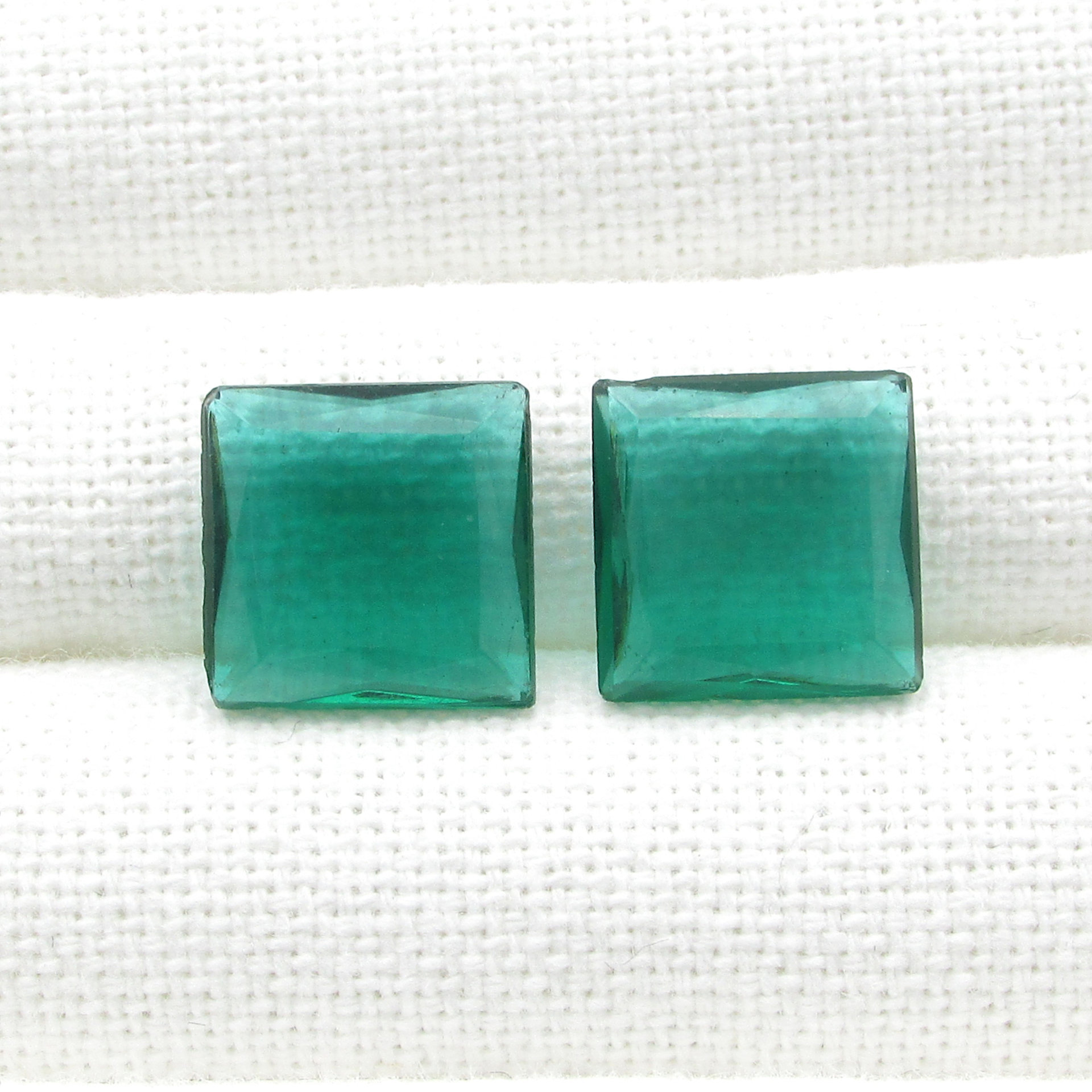 15.5mm Square Rhinestones, Unfoiled Emerald Glass Gems (4)