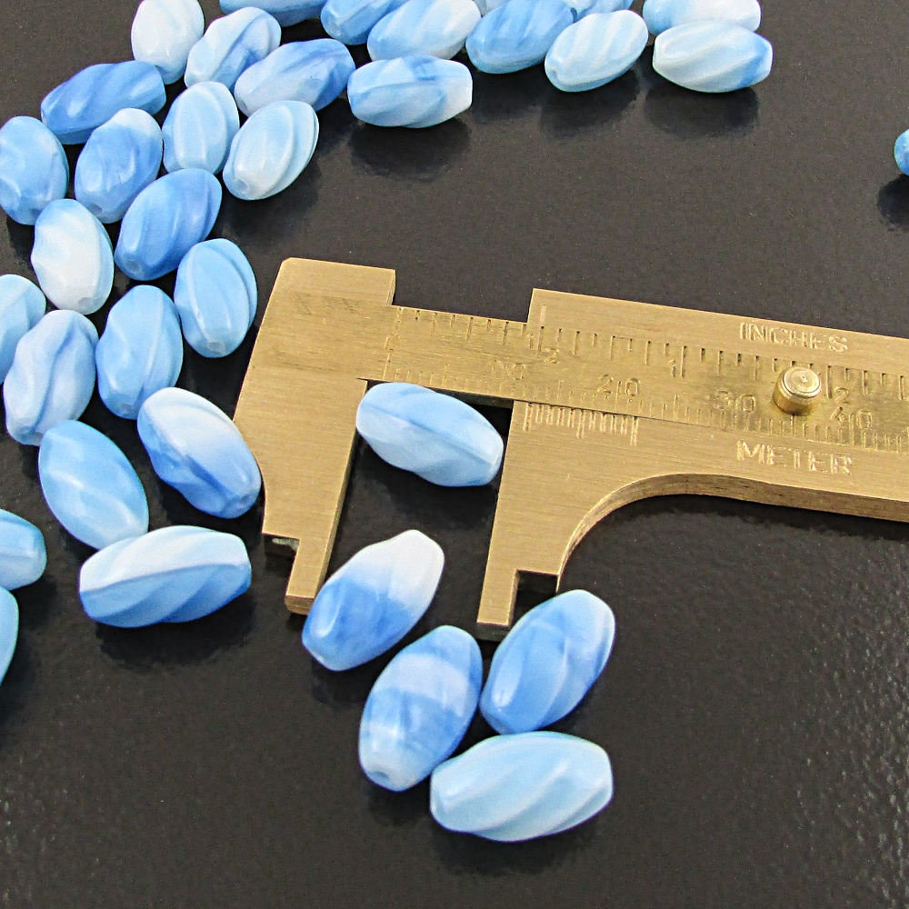 13x8mmTwisted Oval Beads, Sky Blue Czech Pressed Glass Barrels (36)