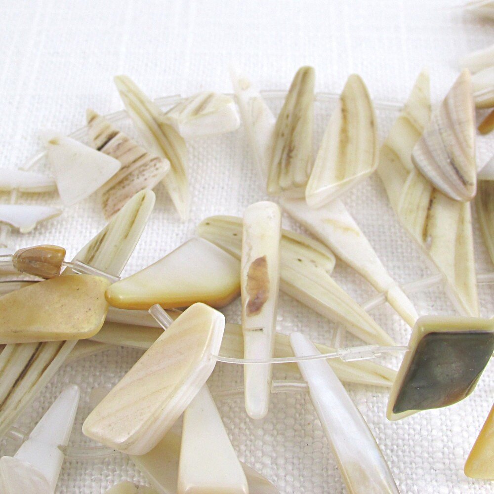 Flat Mother of Pearl Beads, Top Drilled Graduated Strand 