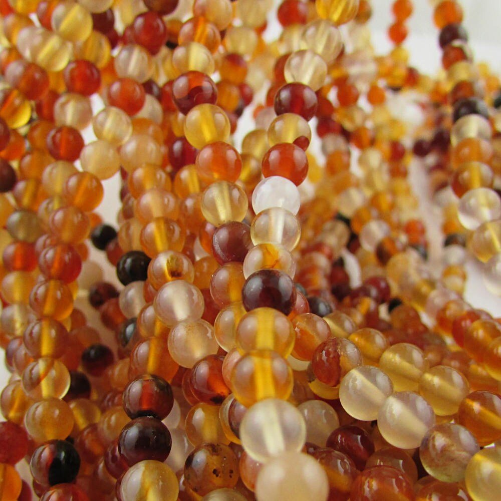 4mm Round Gemstone Beads, Polished Natural Carnelian 16 Inch Strand
