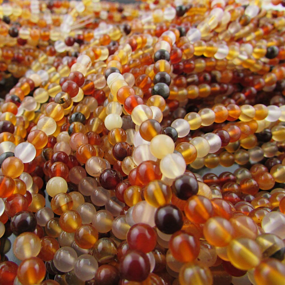 4mm Round Gemstone Beads, Polished Natural Carnelian 16 Inch Strand