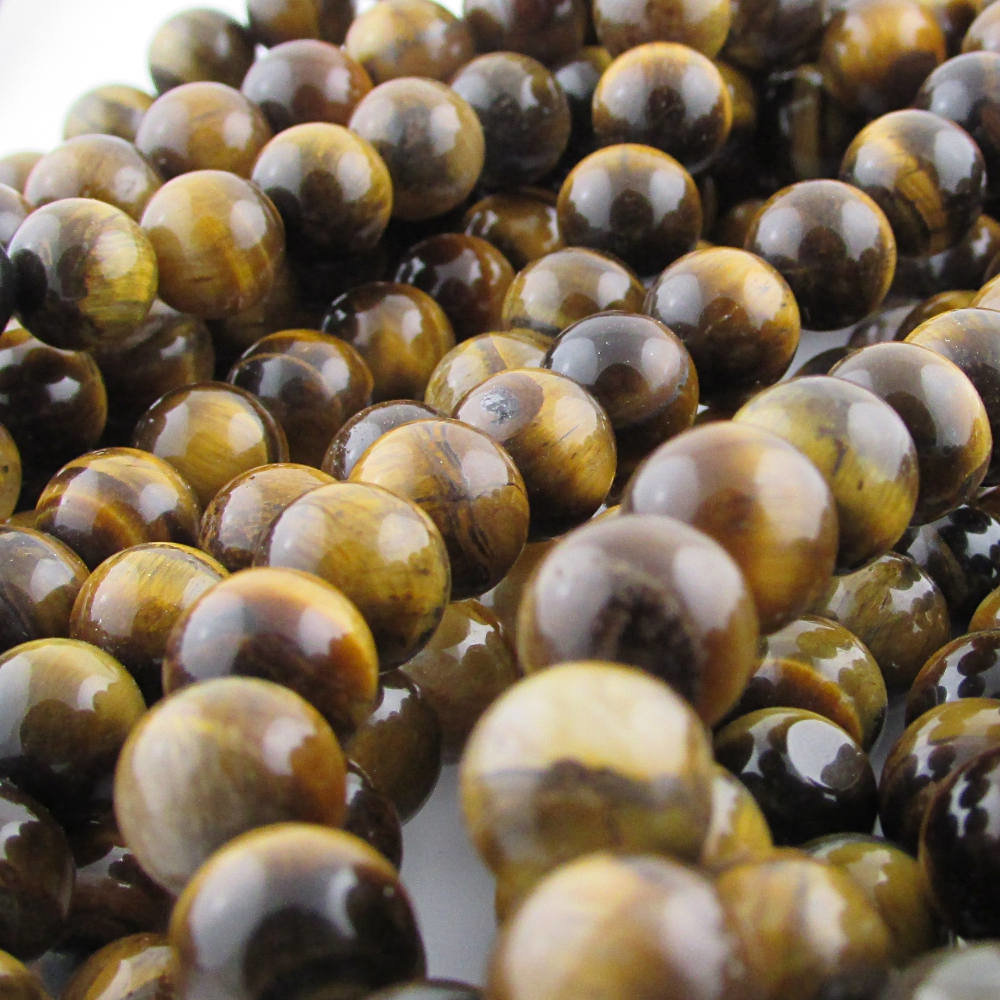 8mm Natural Tiger Eye Beads, Smooth Rounds 15.5" Strand