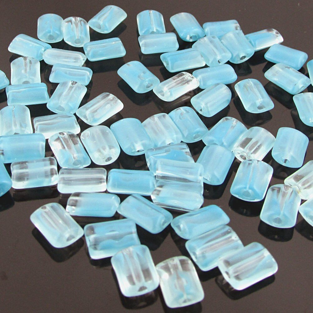 Vintage 9x6mm Rectangular Aqua Glass Givre Beads