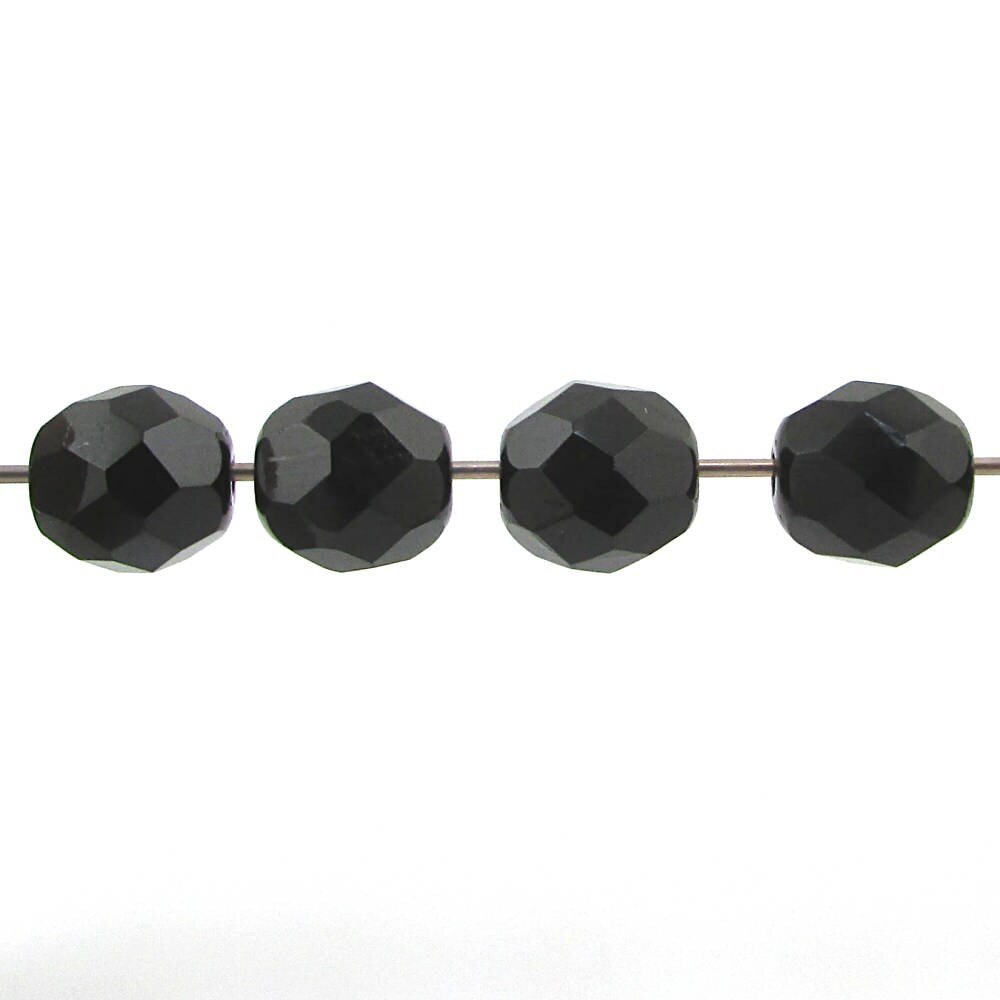 8mm Faceted Beads, Jet Black Czech Fire Polished Rounds (50)